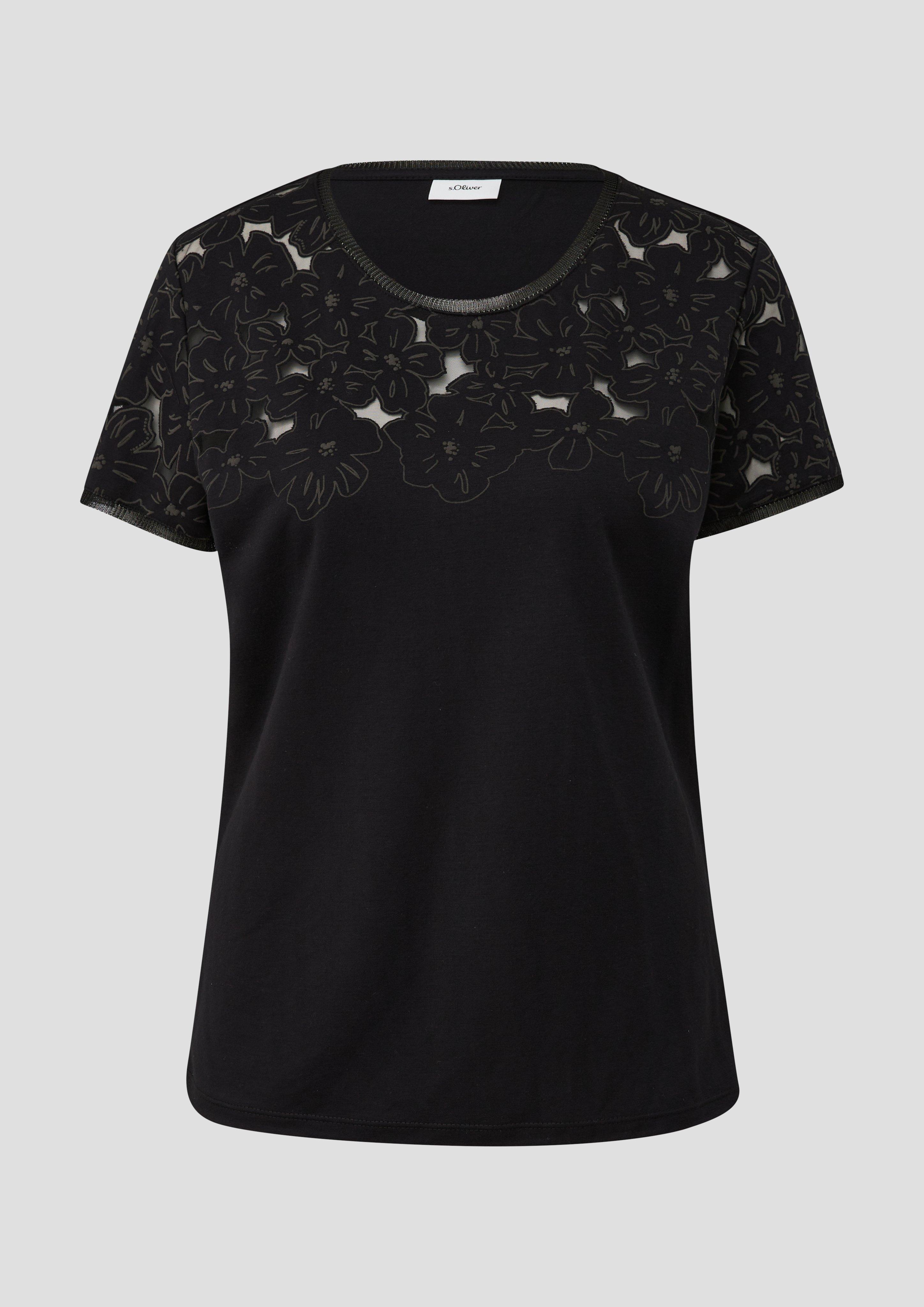 s.Oliver - Jersey-T-Shirt mit floralem Muster, Damen, schwarz