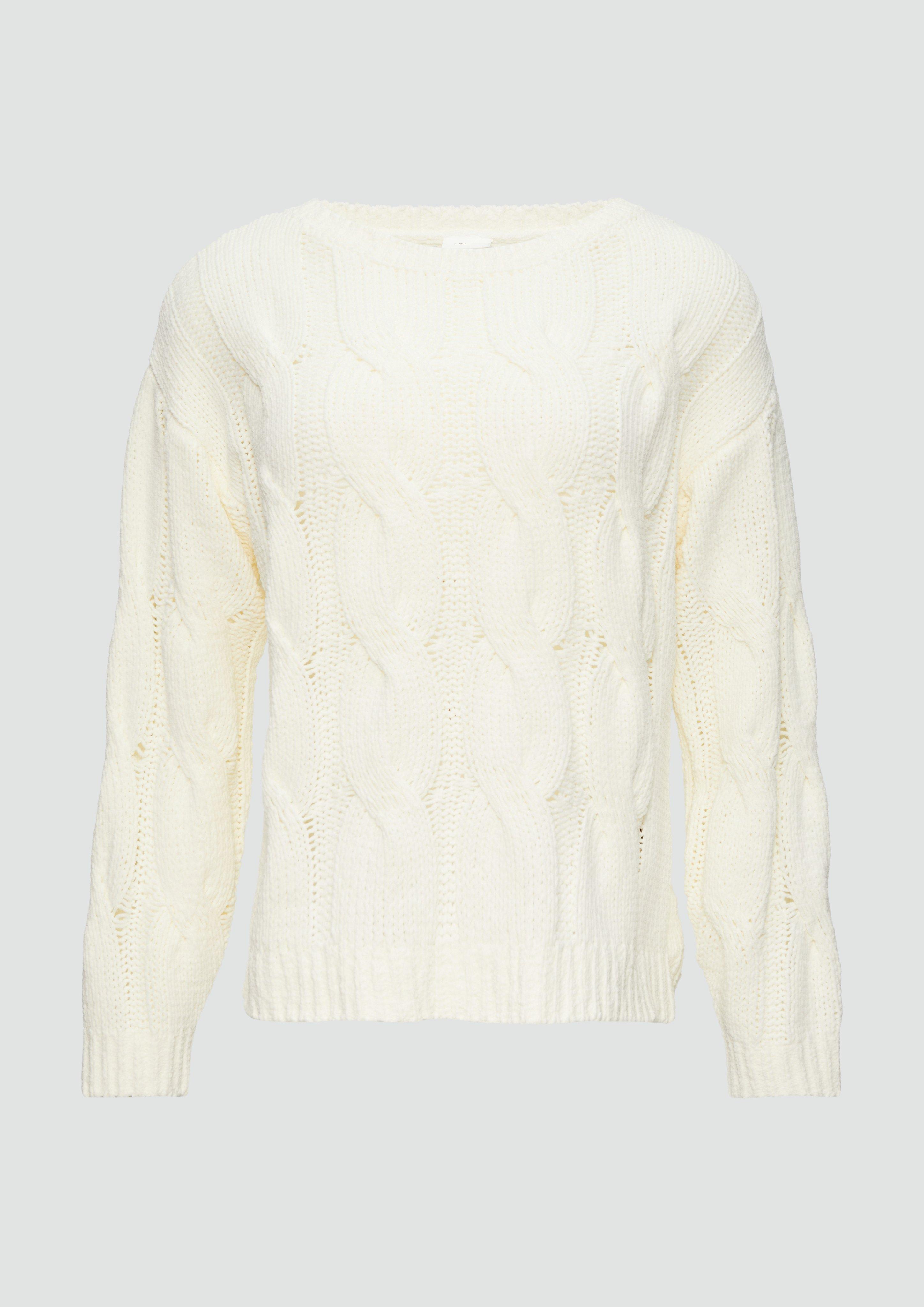 s.Oliver - Weicher Strickpullover mit Zopfmuster, Damen, creme