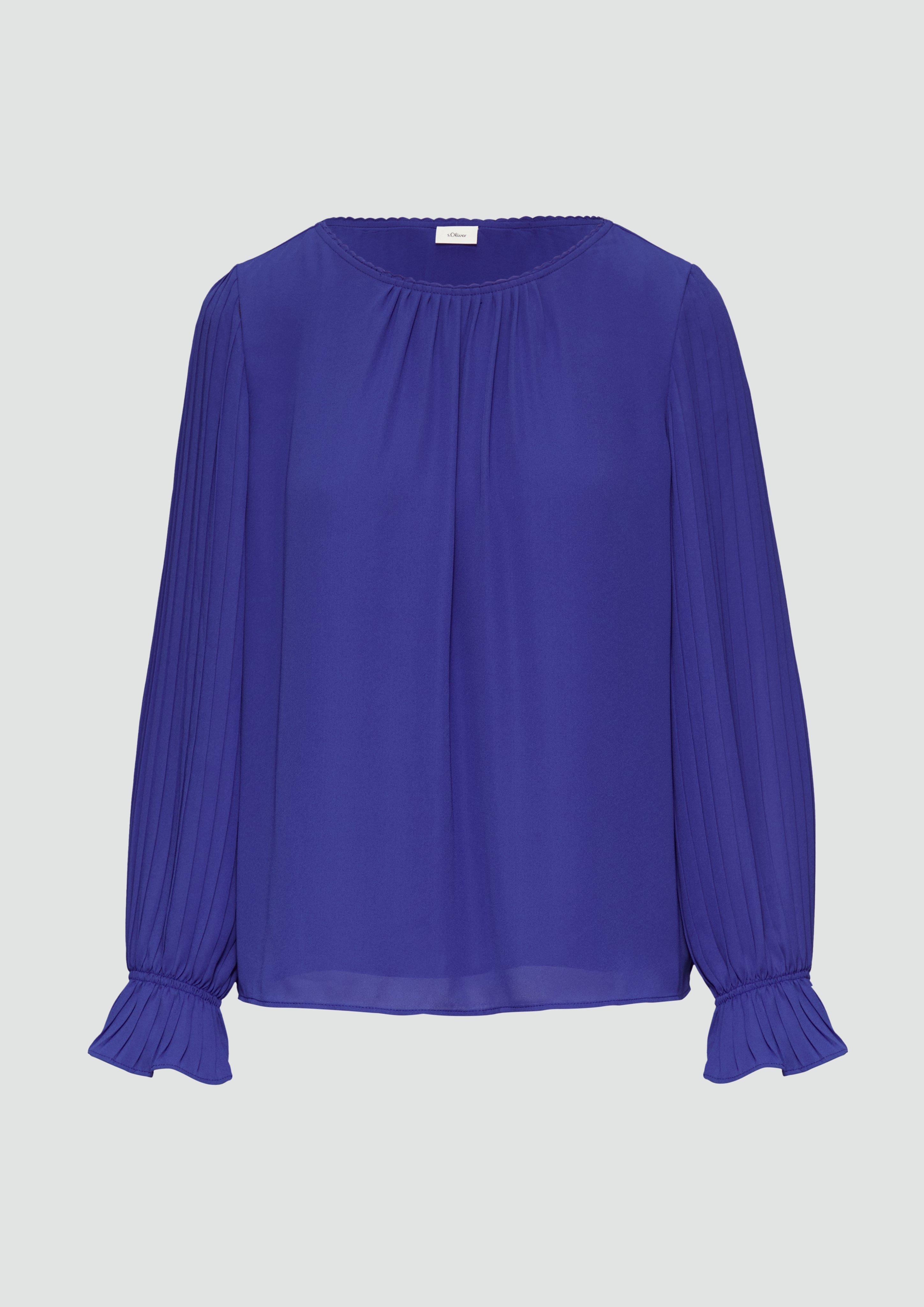 s.Oliver - Viskosebluse mit Plisseeärmeln, Damen, blau