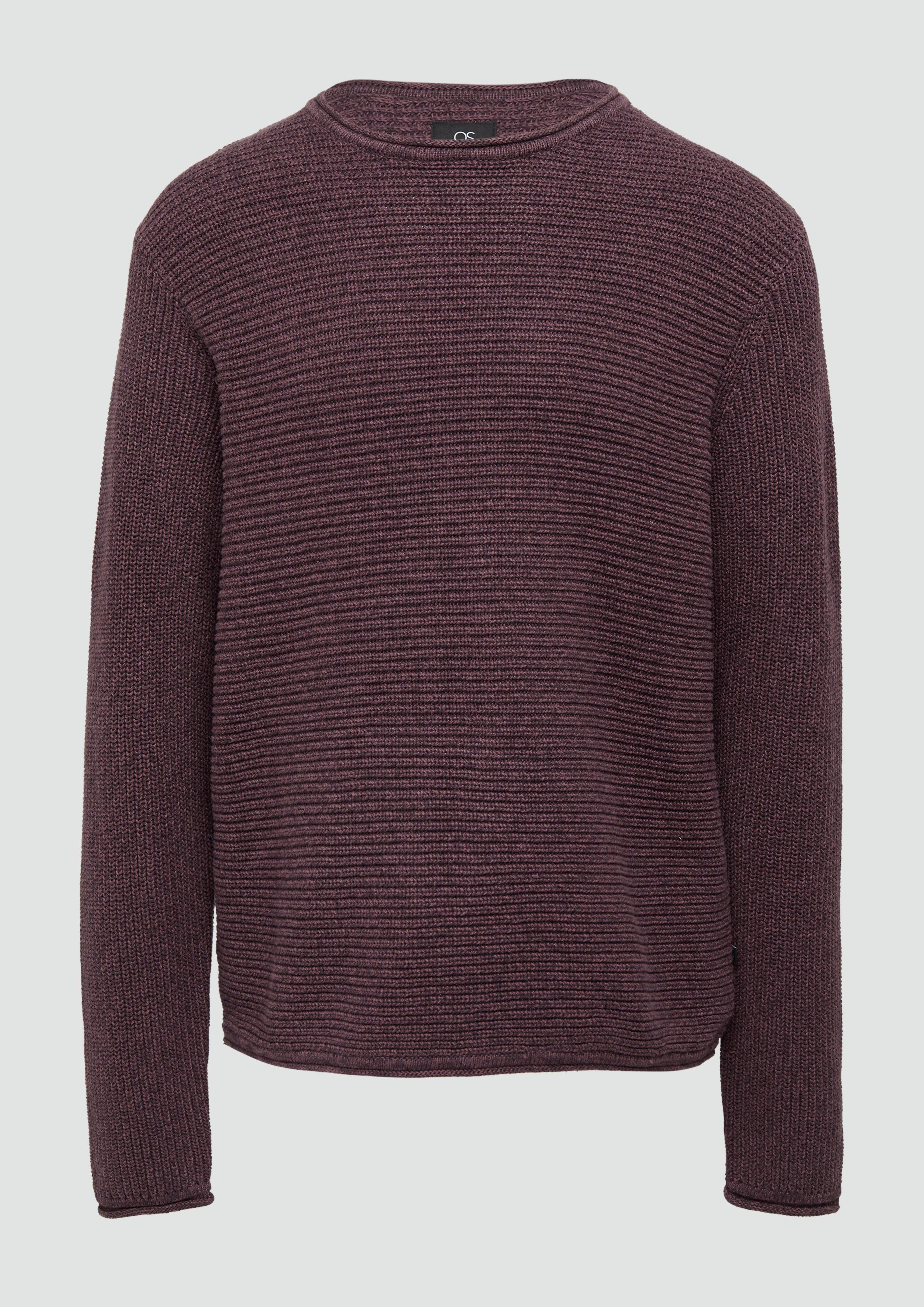 QS - Melierter Strickpullover mit Rippstruktur, Herren, Rosa