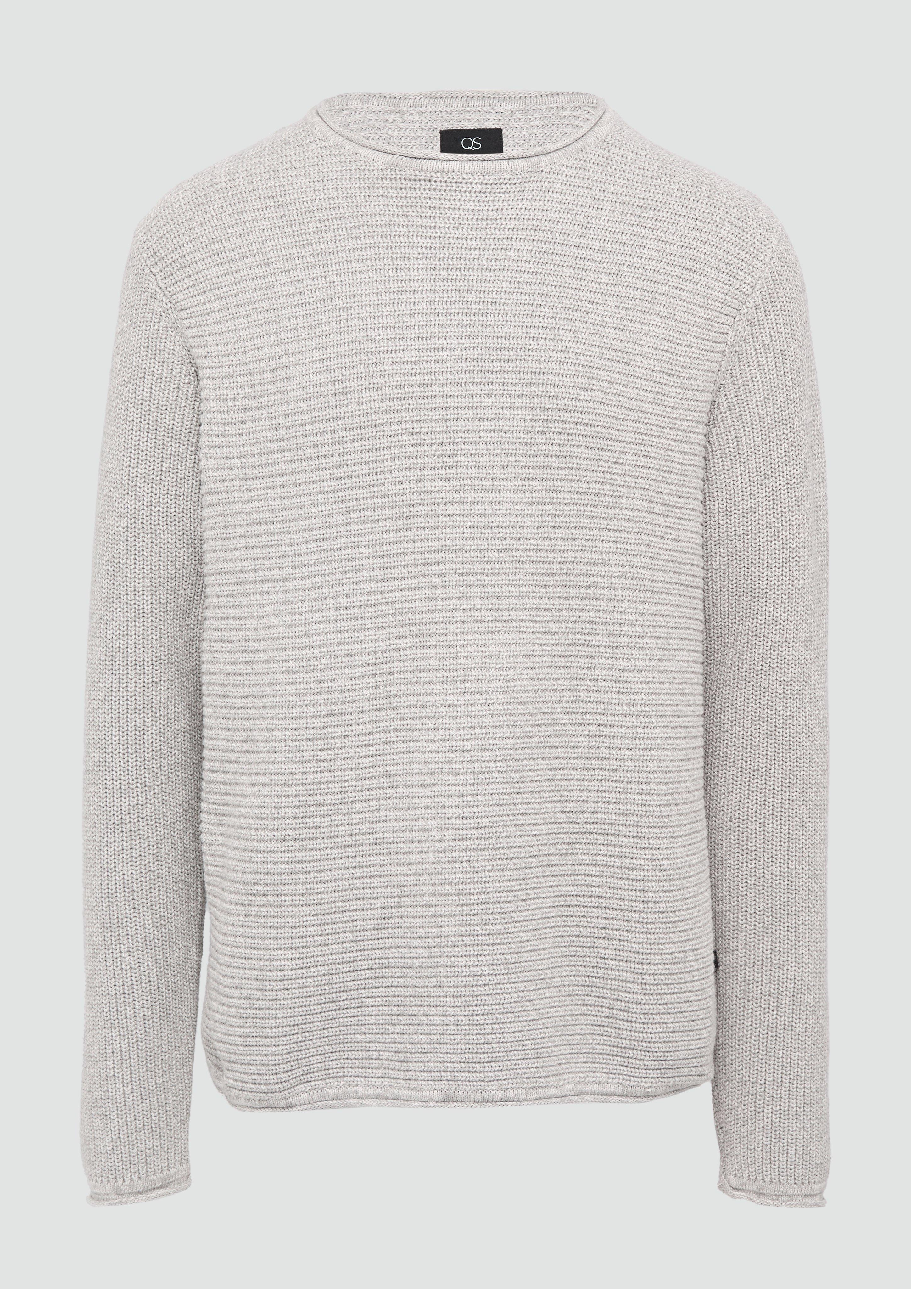 QS - Melierter Strickpullover mit Rippstruktur, Herren, grau