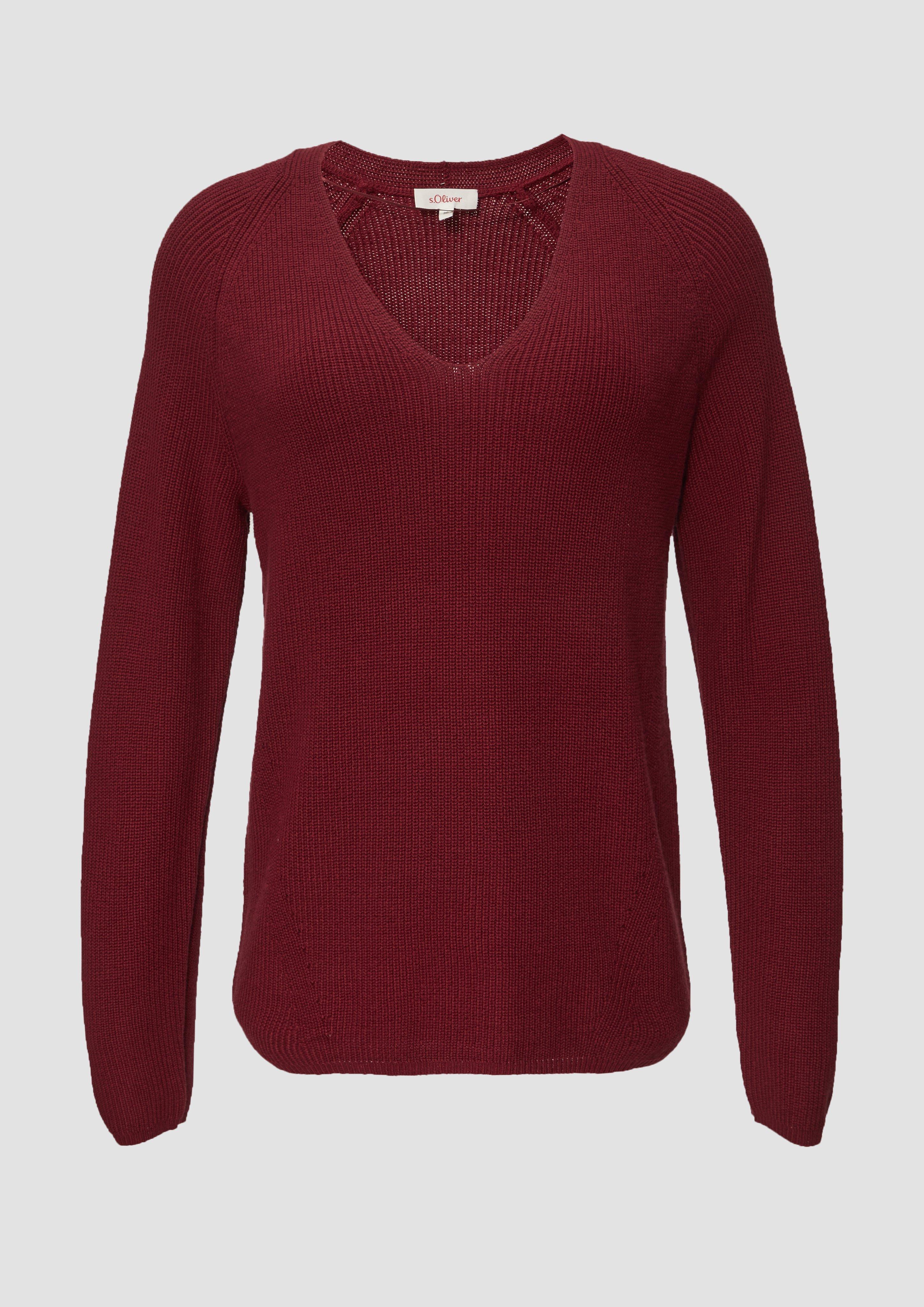 s.Oliver - Strickpullover mit V-Ausschnitt aus Baumwollmix, Damen, rot