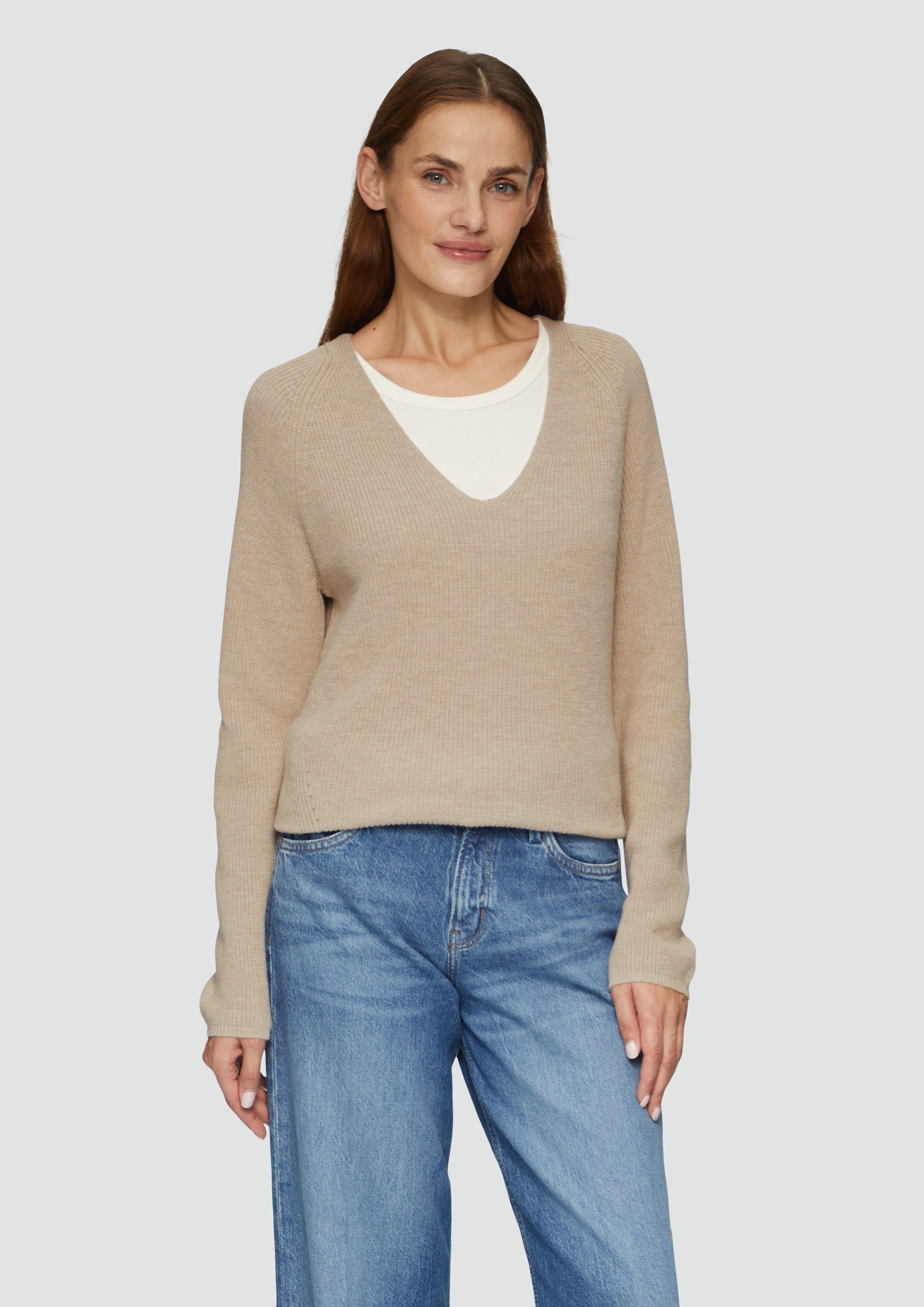 S.Oliver Strickpullover mit V-Ausschnitt aus Baumwollmix