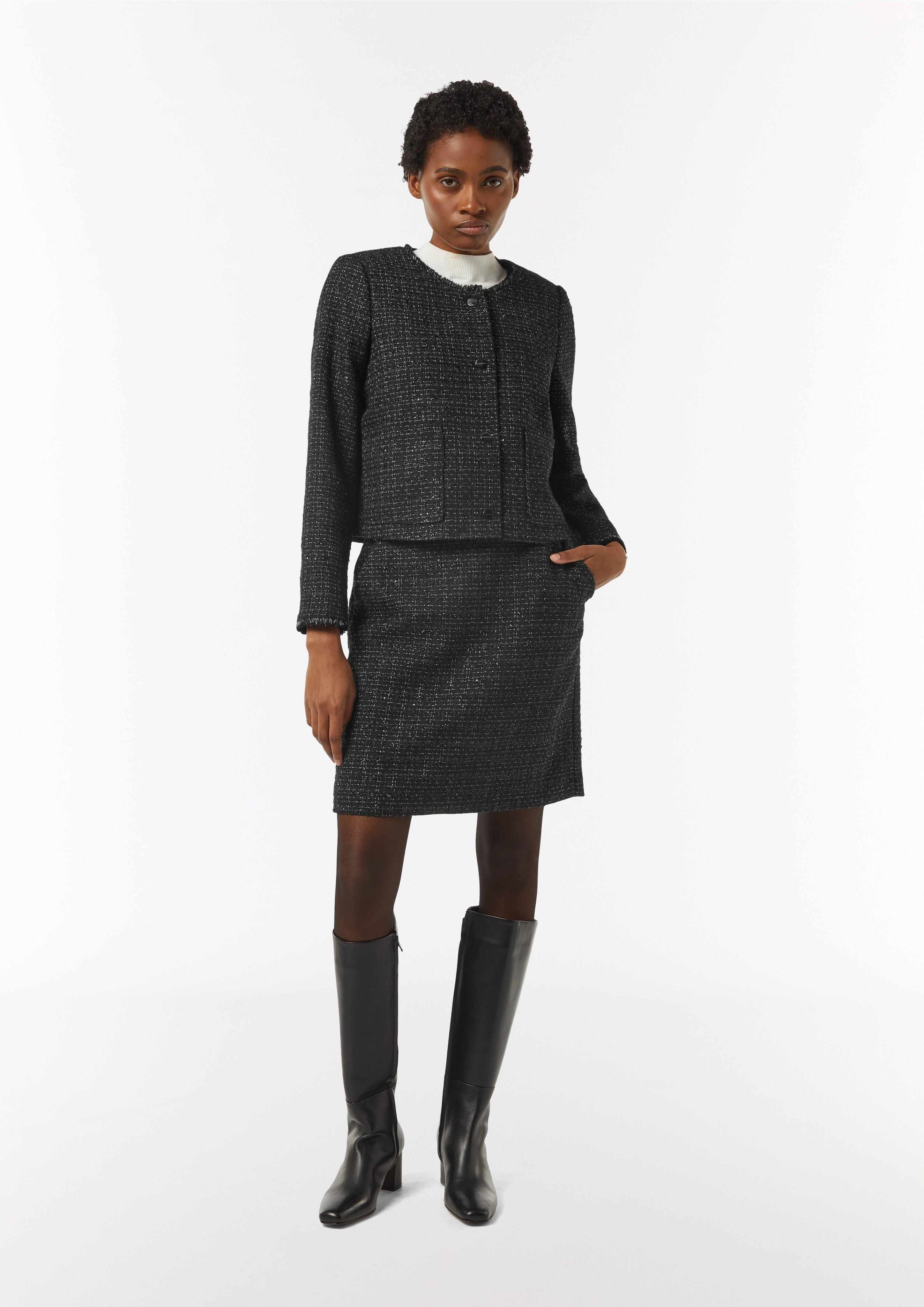 Short bouclé skirt with sparkly thread - black | Comma Short bouclé skirt with sparkly thread - black | Comma