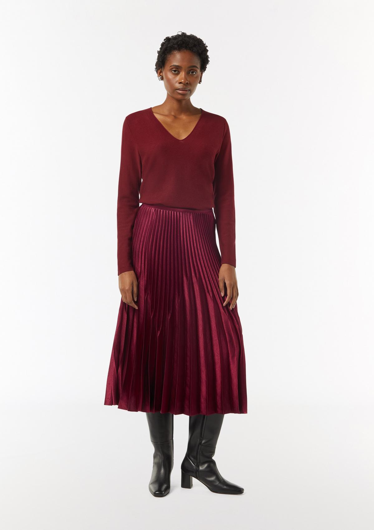 国内発送 fastening zip side with skirt Pleated - Comma | bordeaux スカート