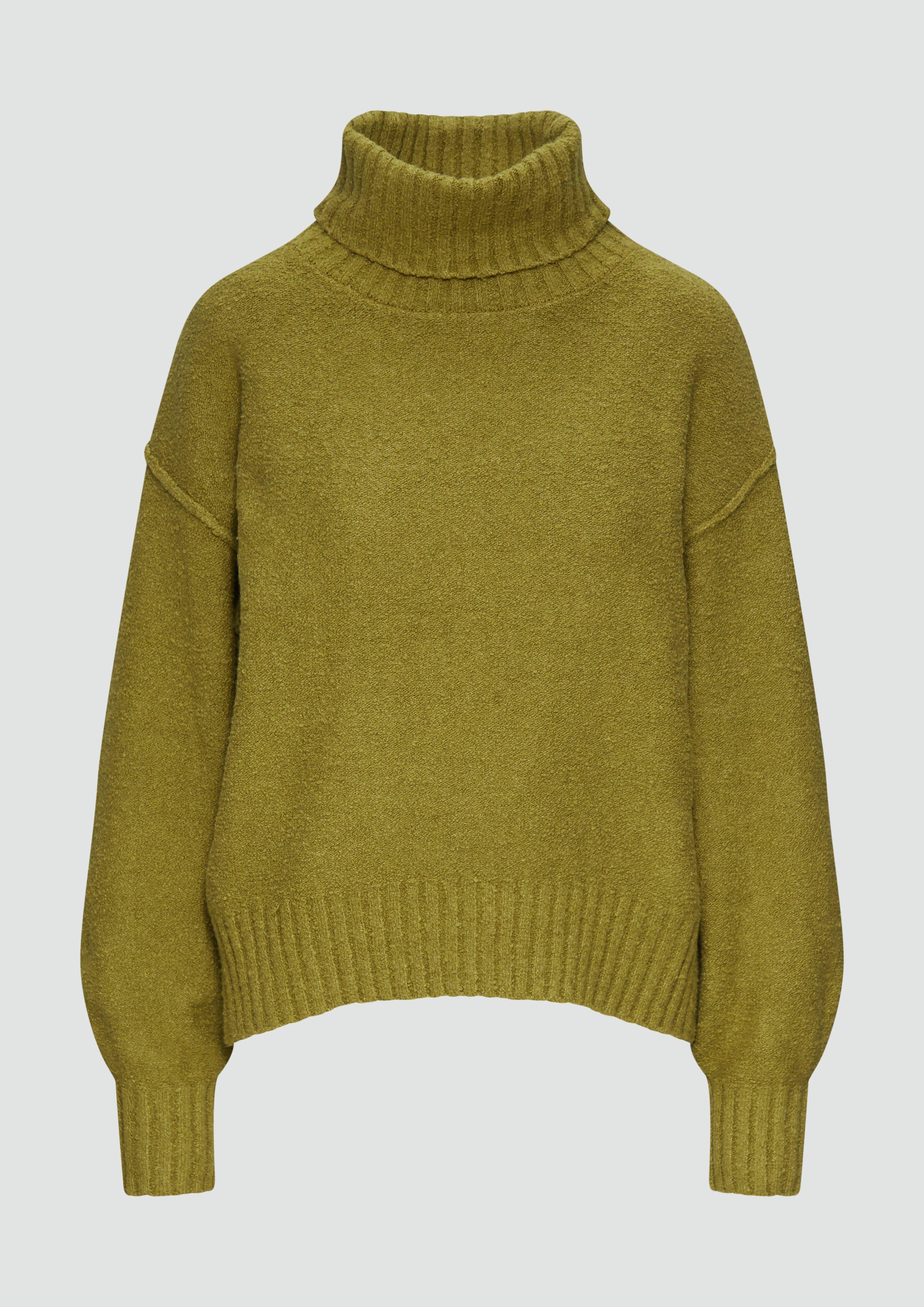 s.Oliver - Weicher Rollkragenpullover aus Baumwoll-Bouclé, Damen, grün