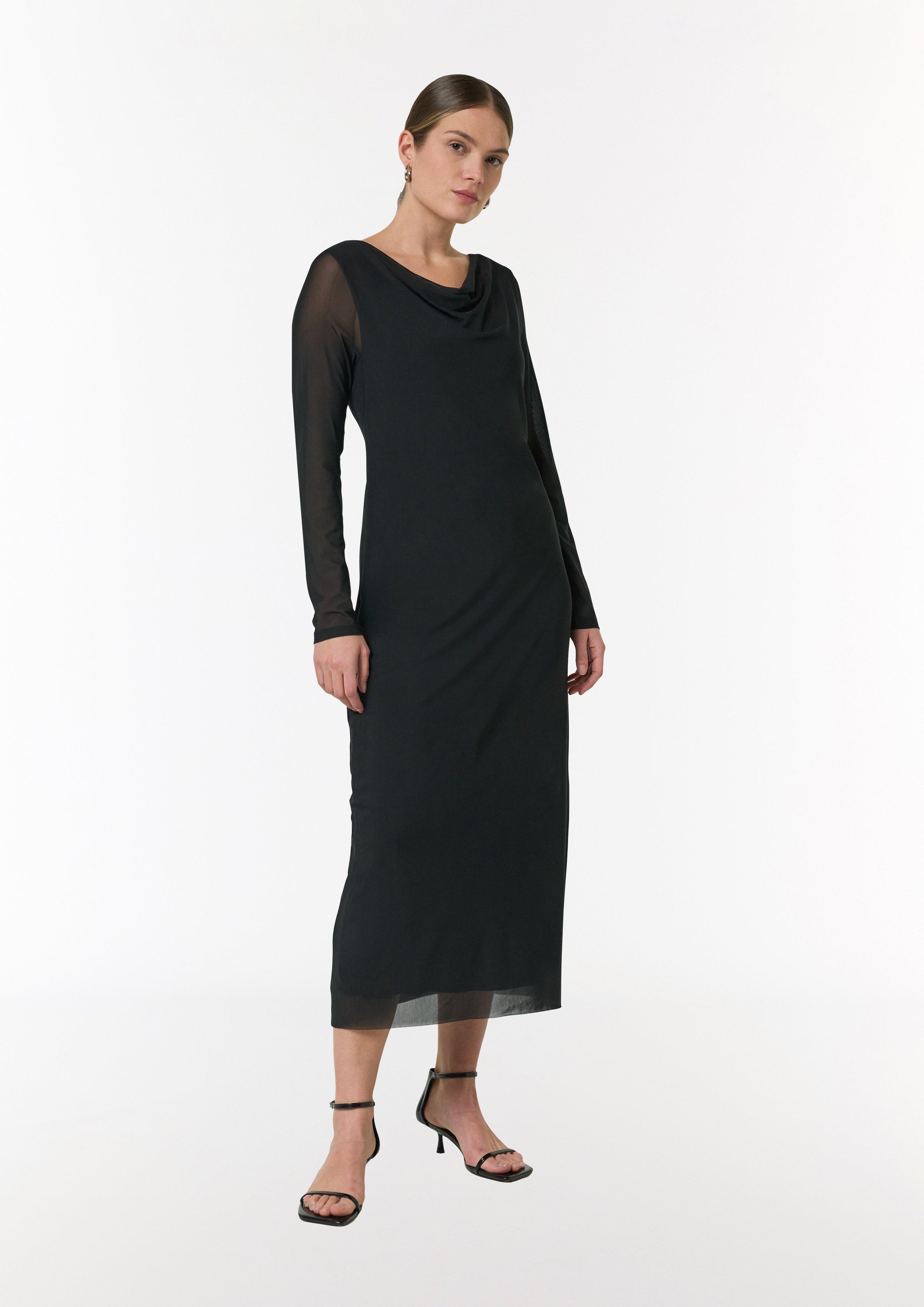 Mesh dress in a slim fit with a cowl neckline - black | Comma Mesh dress in a slim fit with a cowl neckline - black | Comma