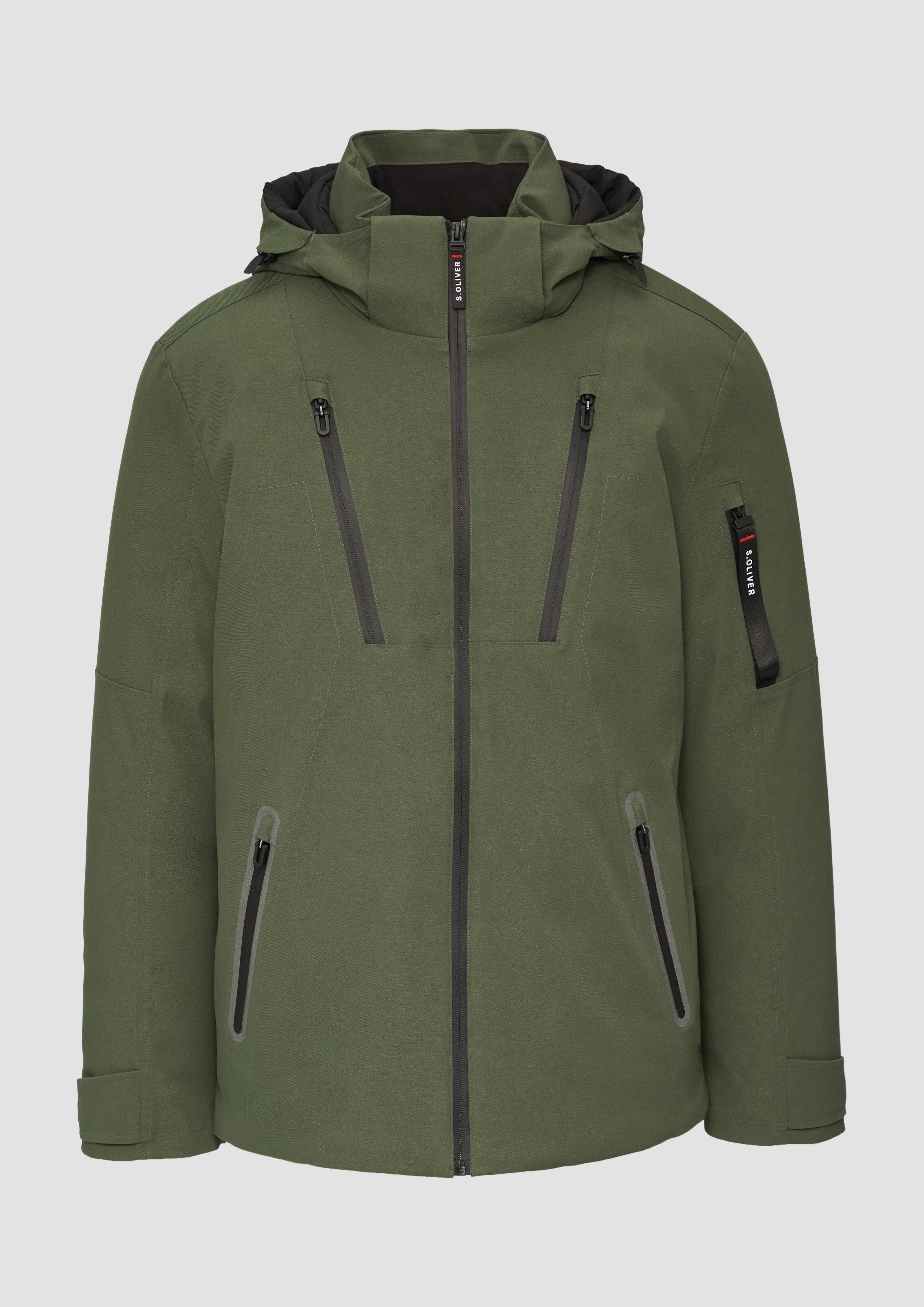 s.Oliver - Wasserabweisende Twill-Jacke mit Kapuze und Zip-Details, Herren, Grün