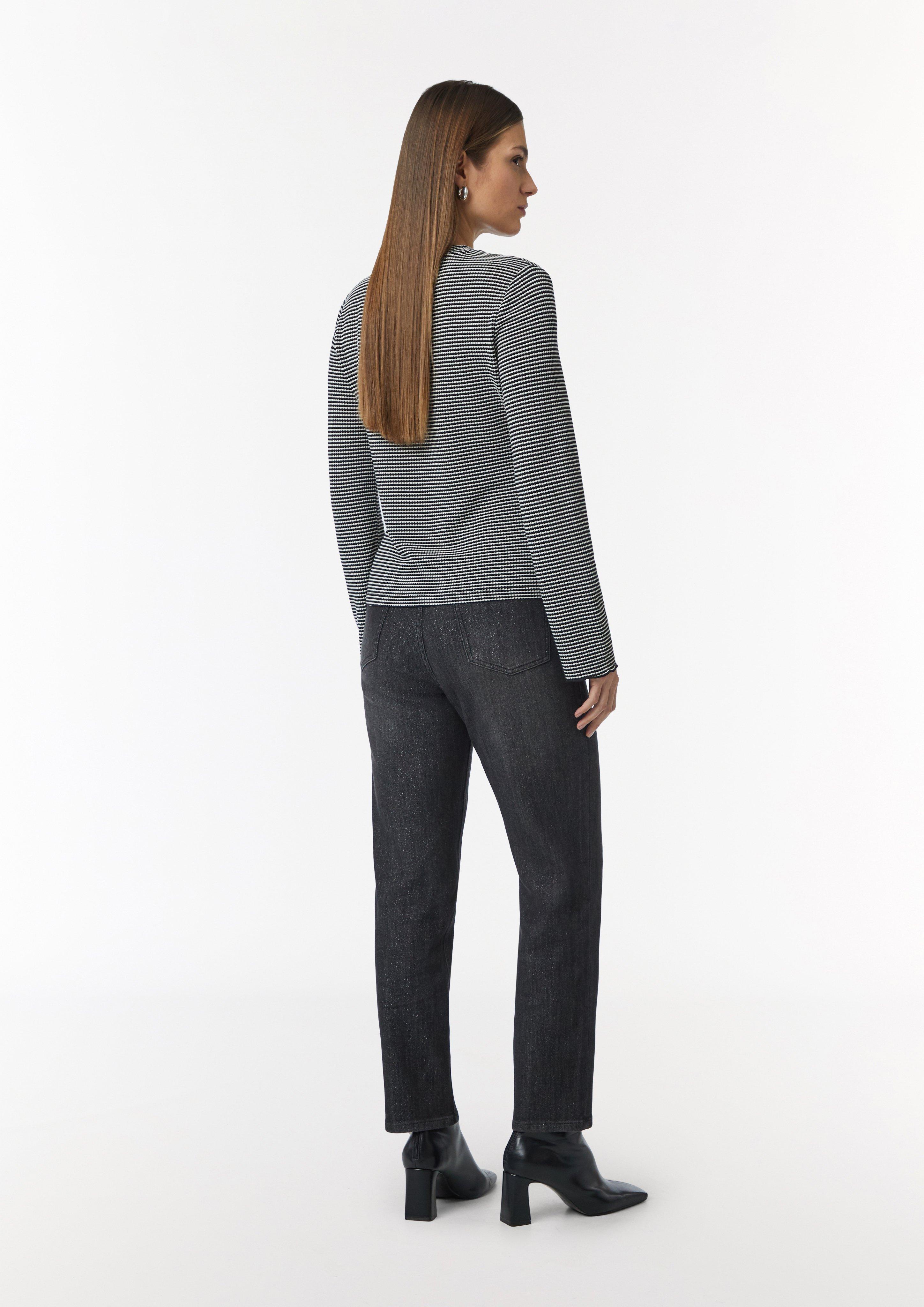 Long sleeve top with textured stripes - black | Comma Long sleeve top with textured stripes - black | Comma
