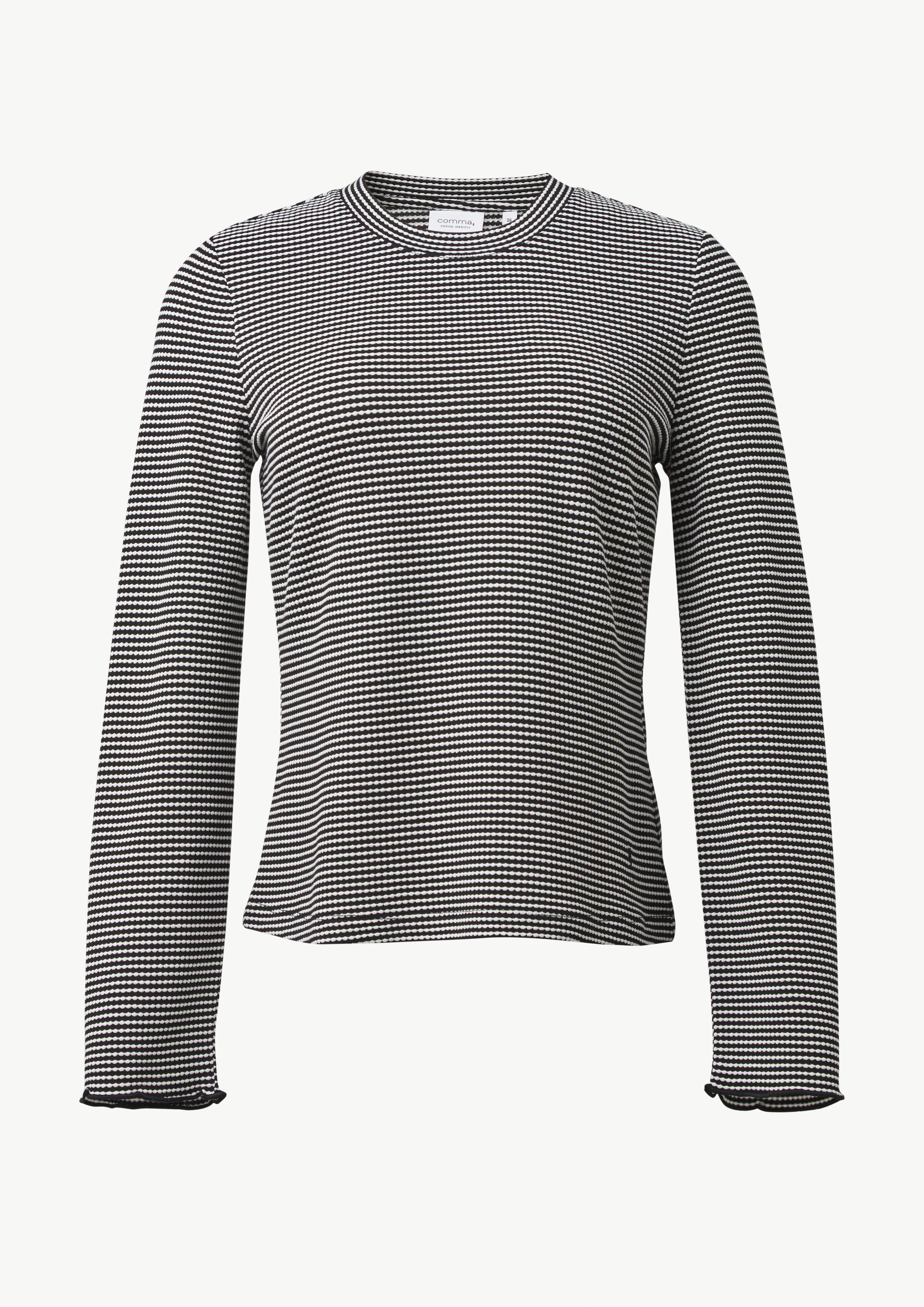 Long sleeve top with textured stripes - black | Comma Long sleeve top with textured stripes - black | Comma