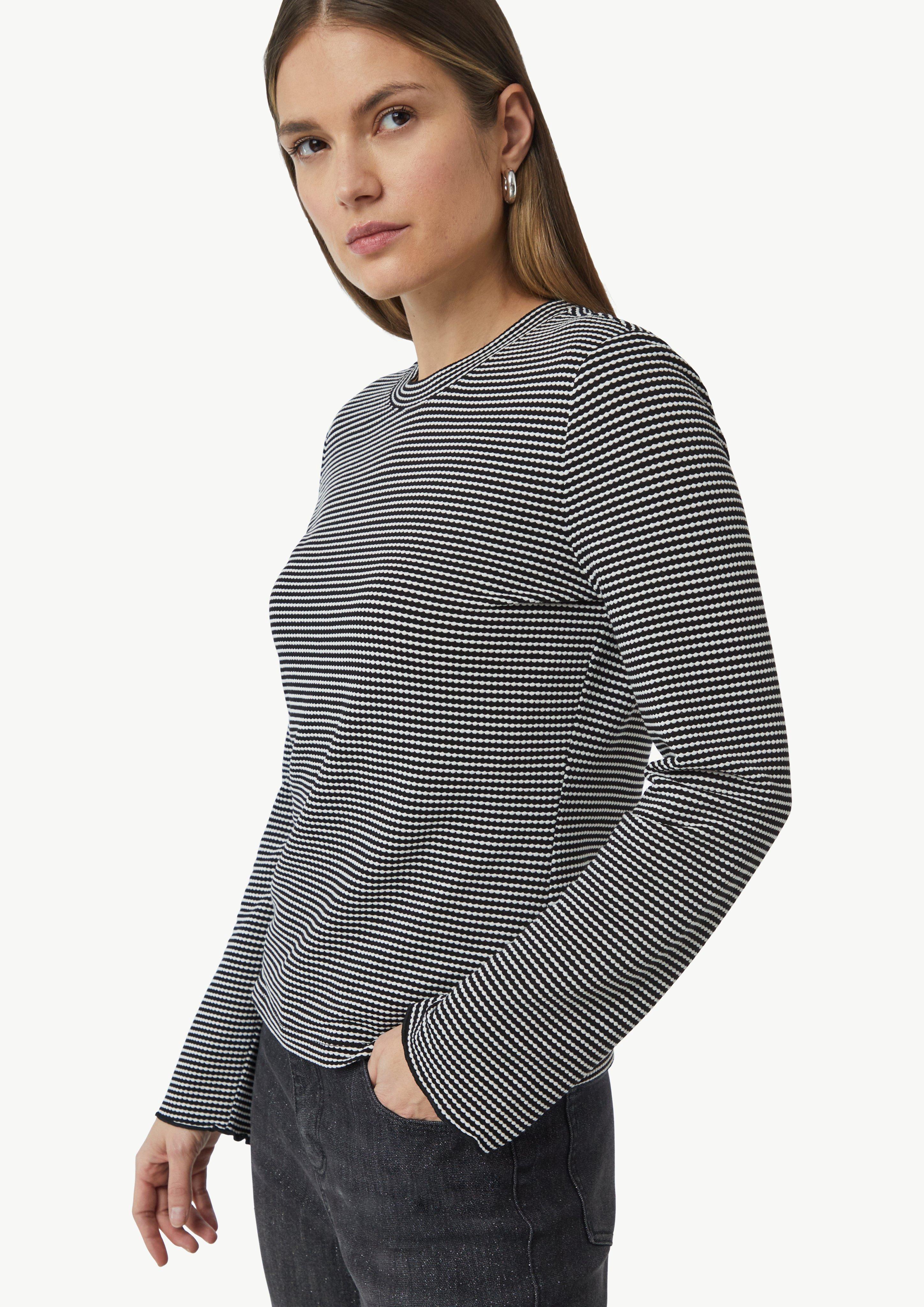 Long sleeve top with textured stripes - black | Comma Long sleeve top with textured stripes - black | Comma