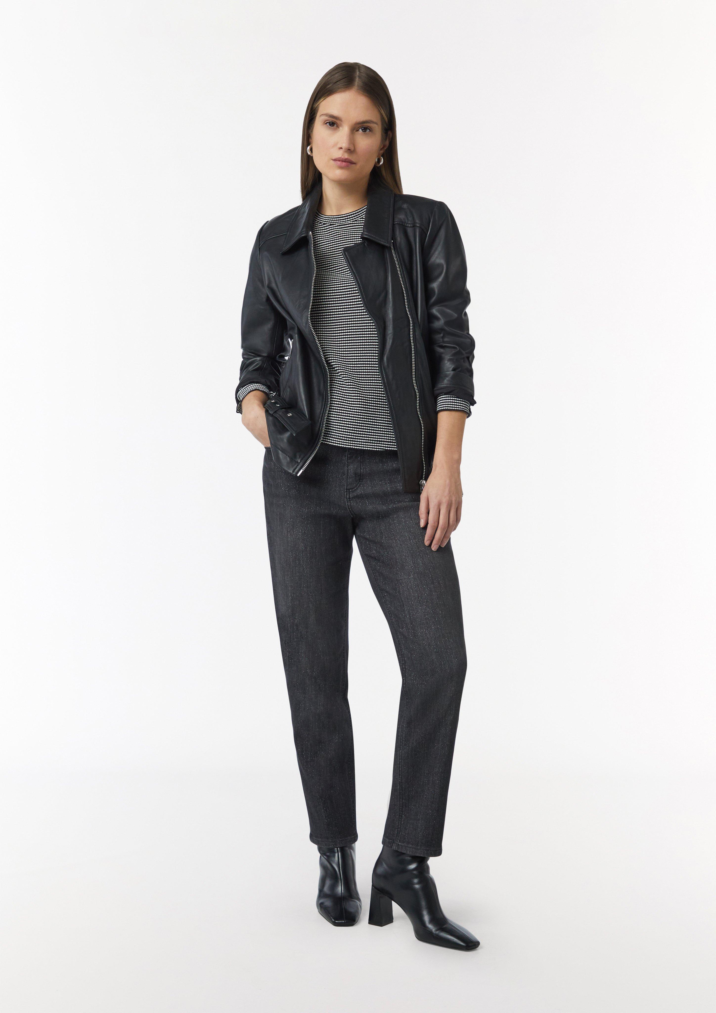 Long sleeve top with textured stripes - black | Comma Long sleeve top with textured stripes - black | Comma
