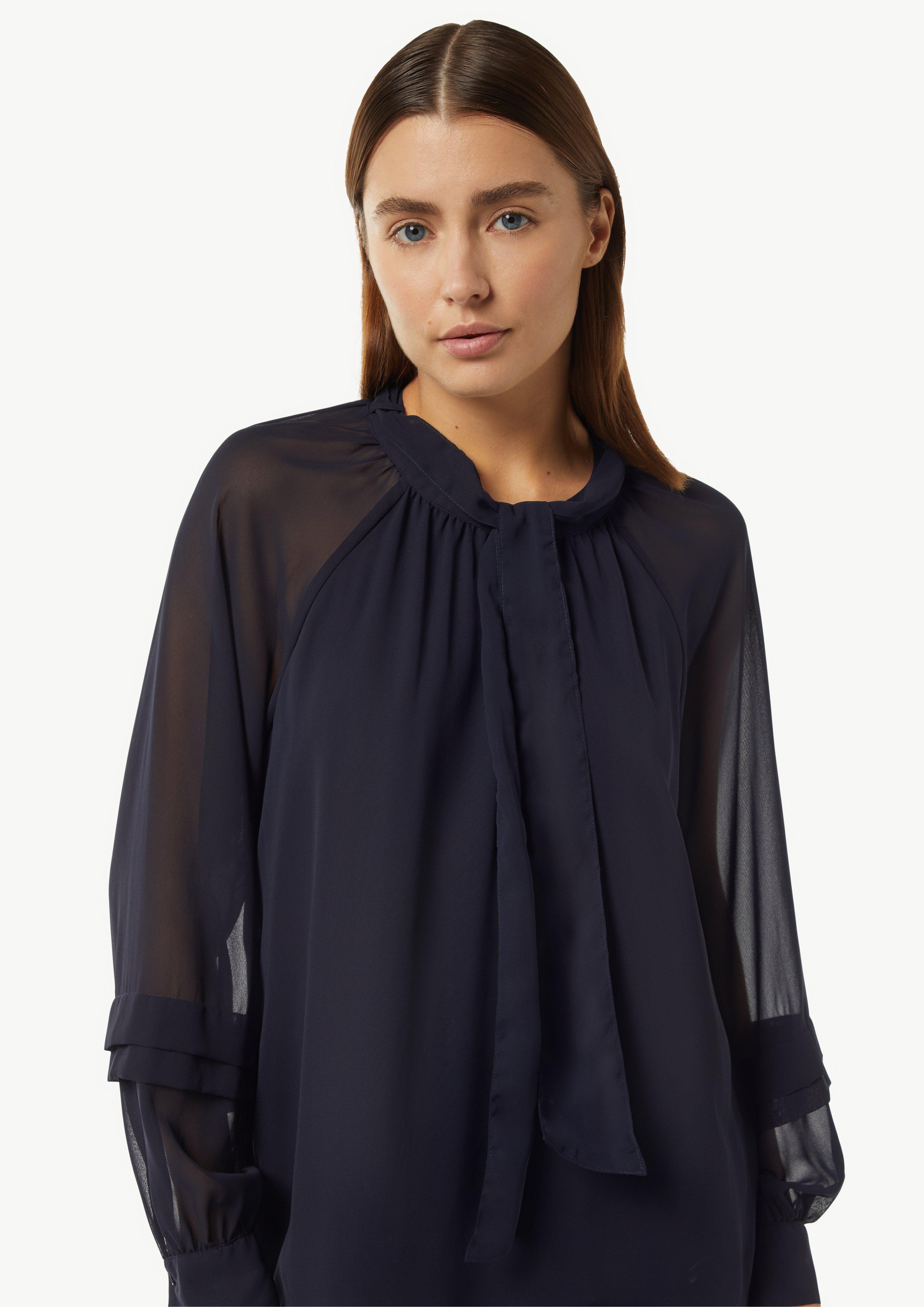 Chiffon dress with sheer sleeves - navy | Comma Chiffon dress with sheer sleeves - navy | Comma