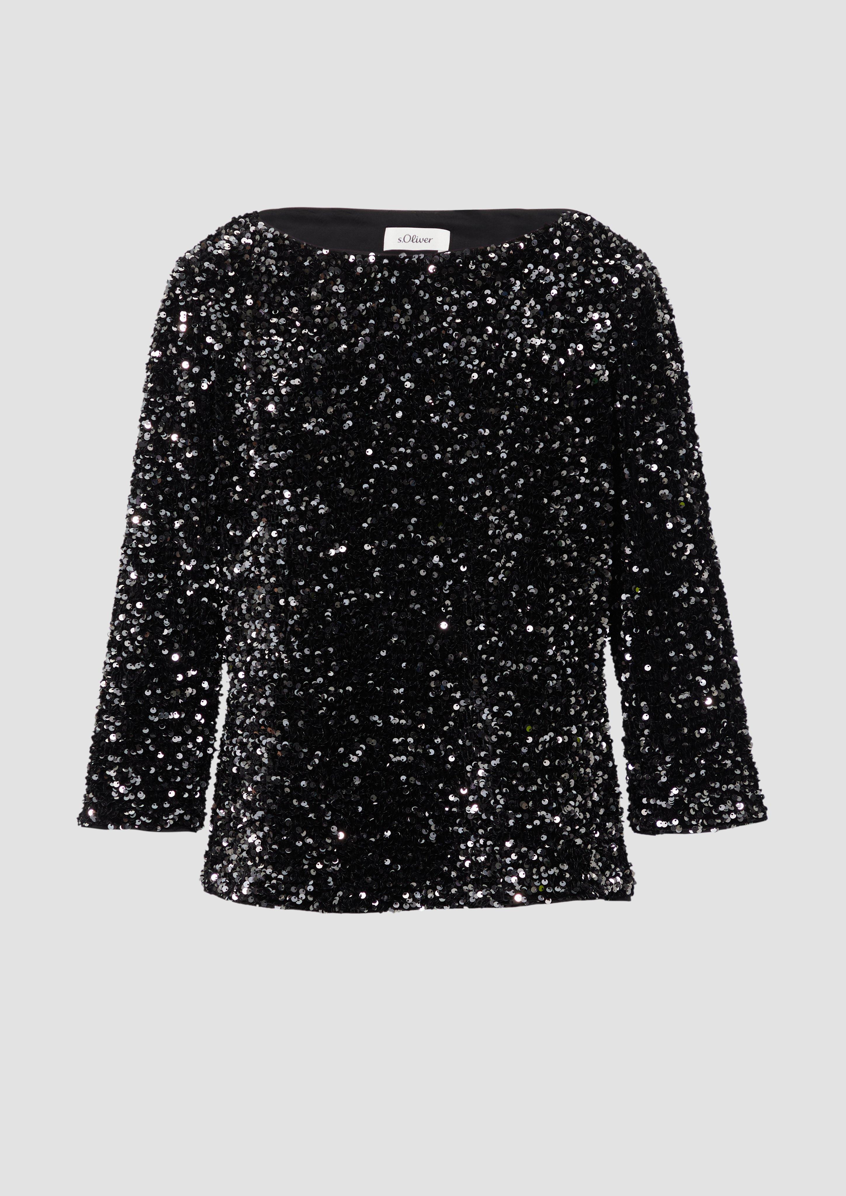 Thumbnail - s.Oliver - Samtbluse mit Pailletten-Besatz, Damen, schwarz