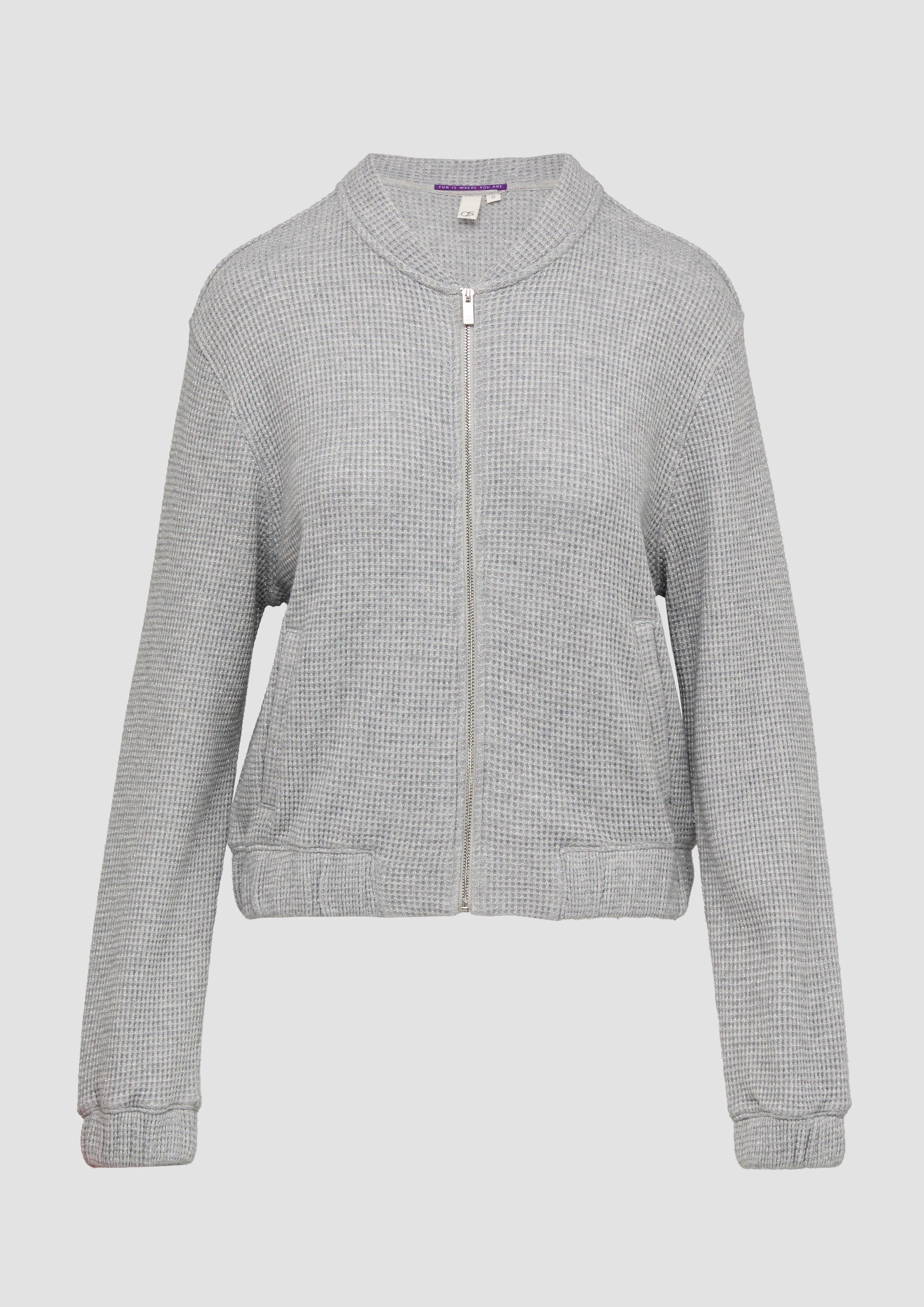 QS - Sweatblouson mit Piqué-Struktur und Glitzereffekt, Damen, grau