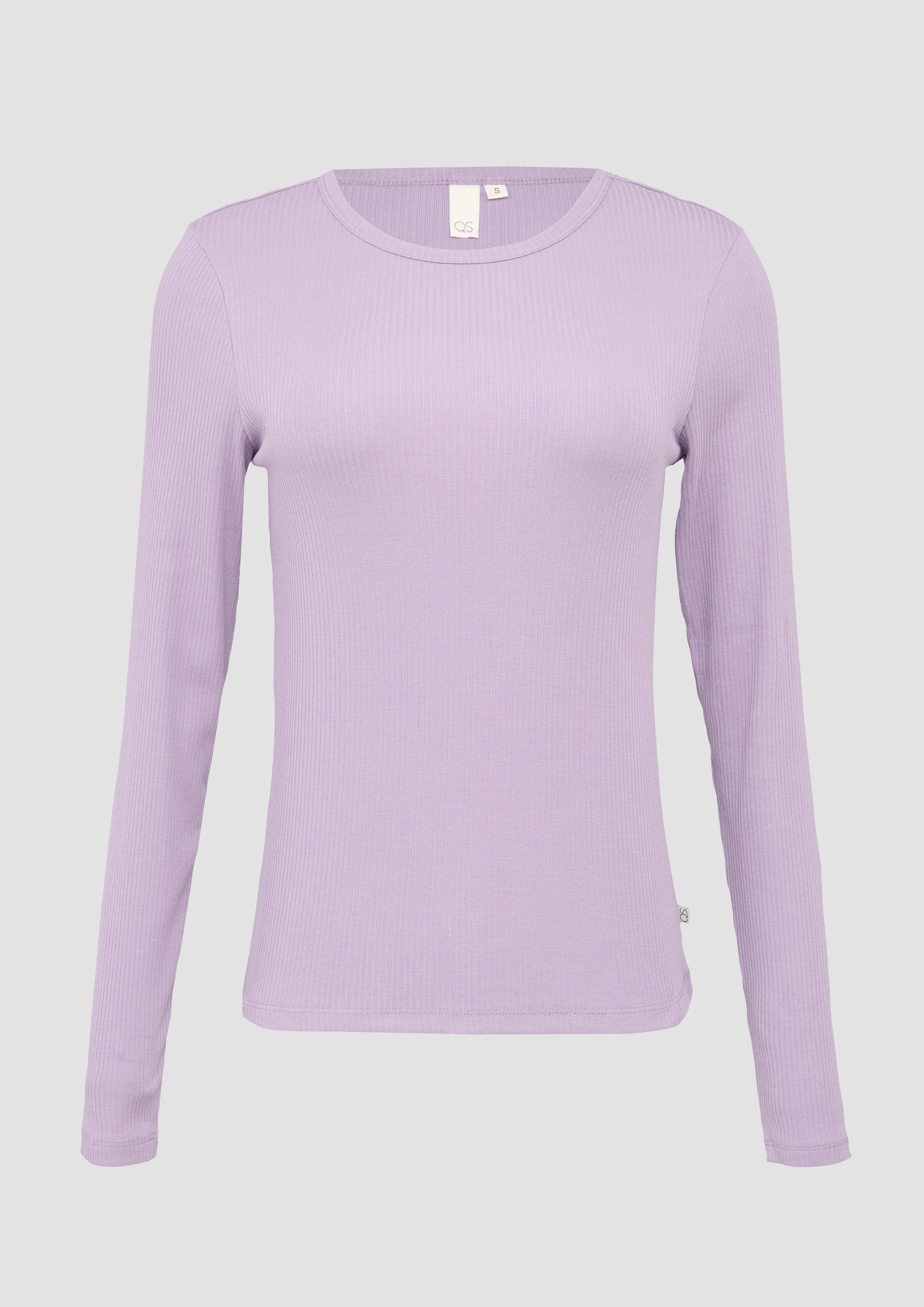 QS - Schmal geschnittenes Rippshirt mit Rundhalsausschnitt, Damen, Rosa