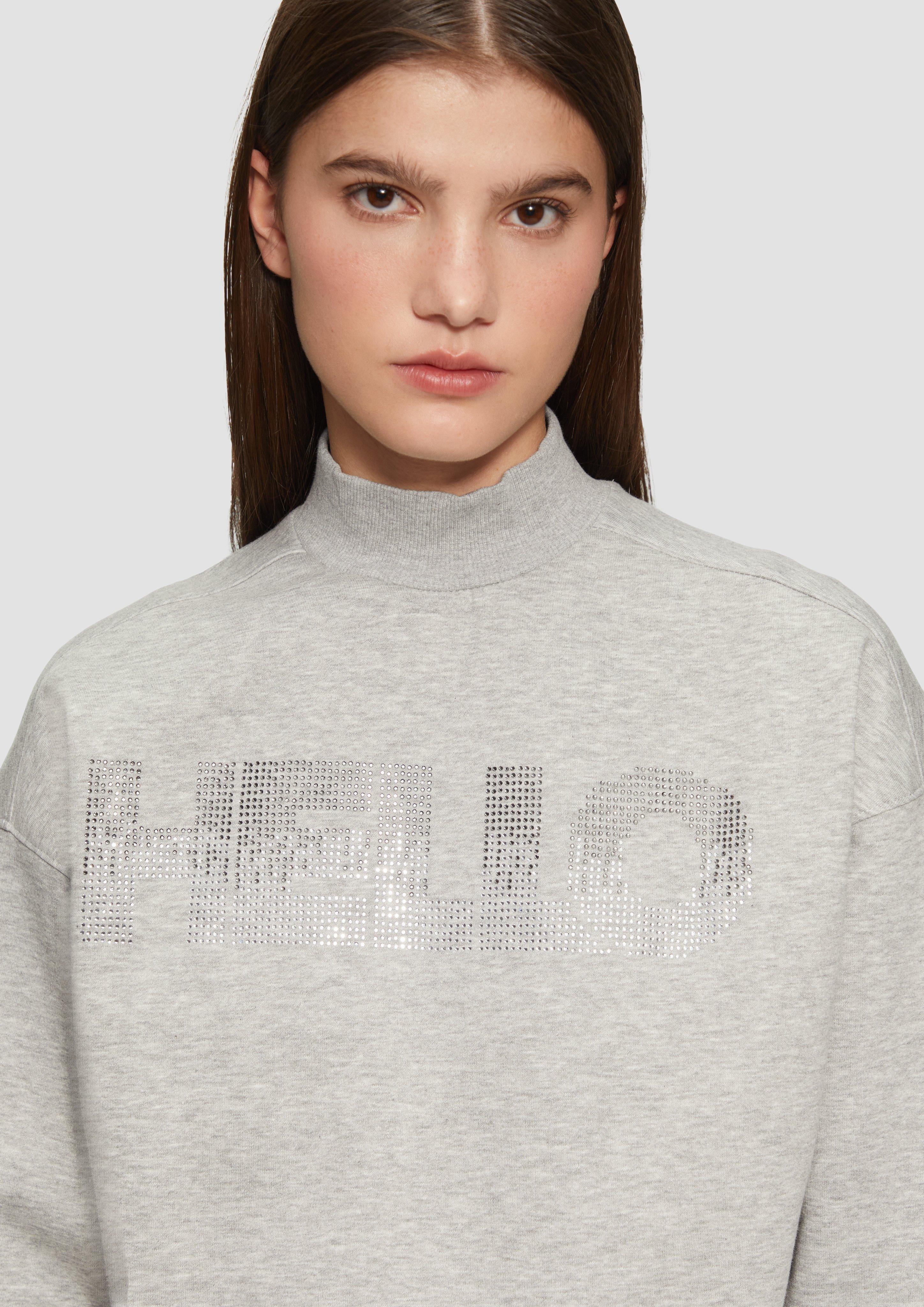 Cropped sweatshirt with a stand-up collar and rhinestone Cropped sweatshirt with a stand-up collar and rhinestone