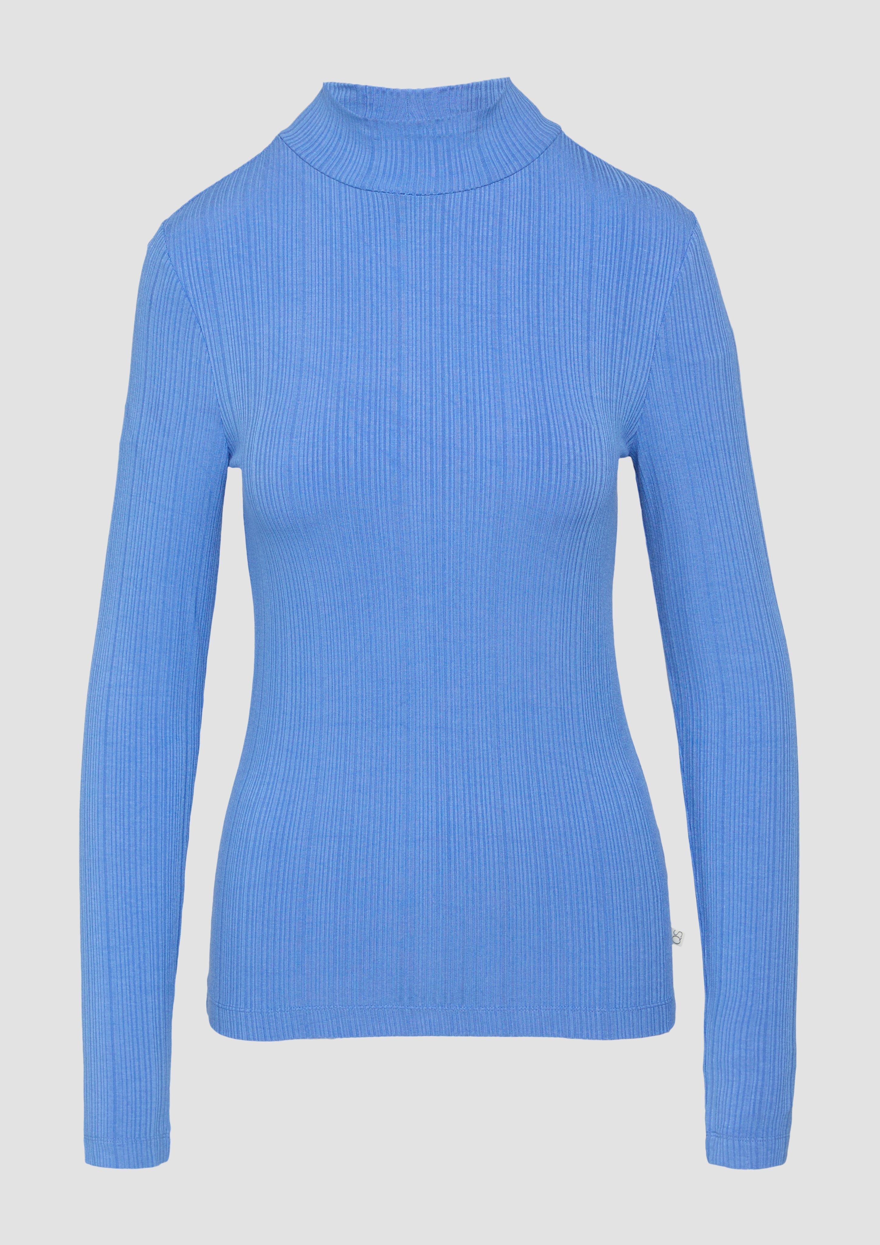 QS - Rippshirt im Slim Fit aus Viskosemix, Damen, blau