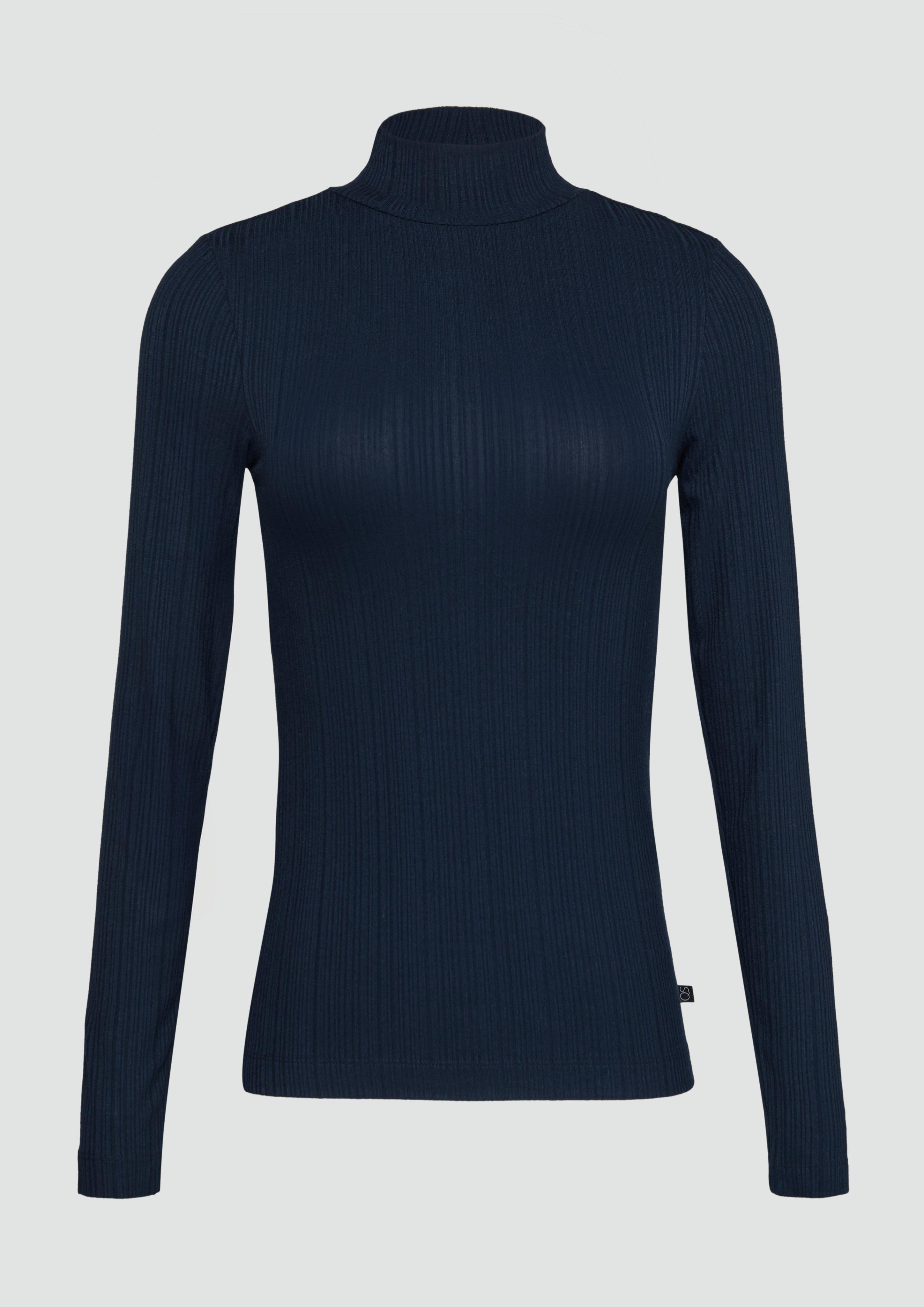 QS - Rippshirt im Slim Fit aus Viskosemix, Damen, blau