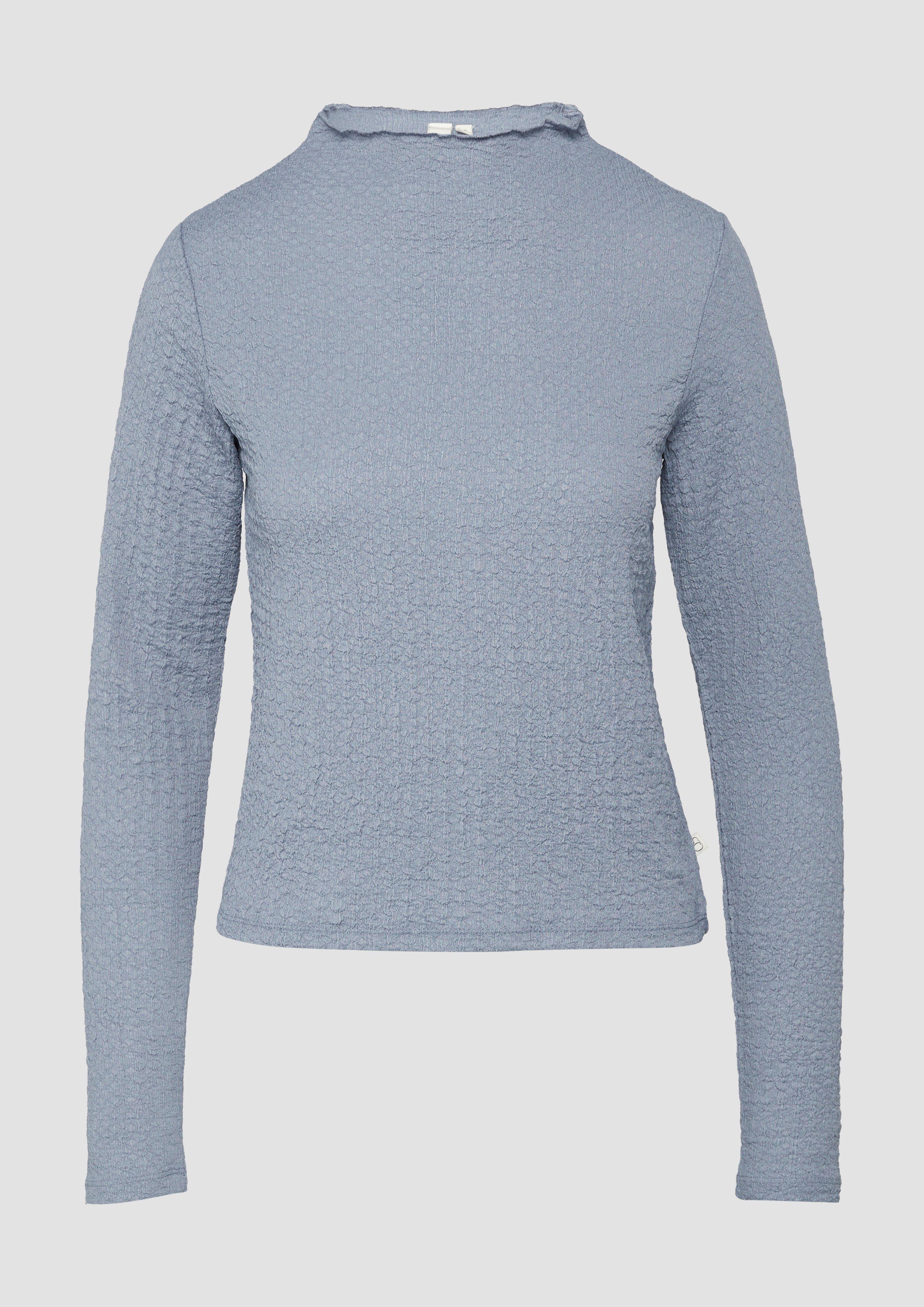 QS - Strukturiertes Longsleeve mit angeschnittenem Stehkragen, Damen, blau