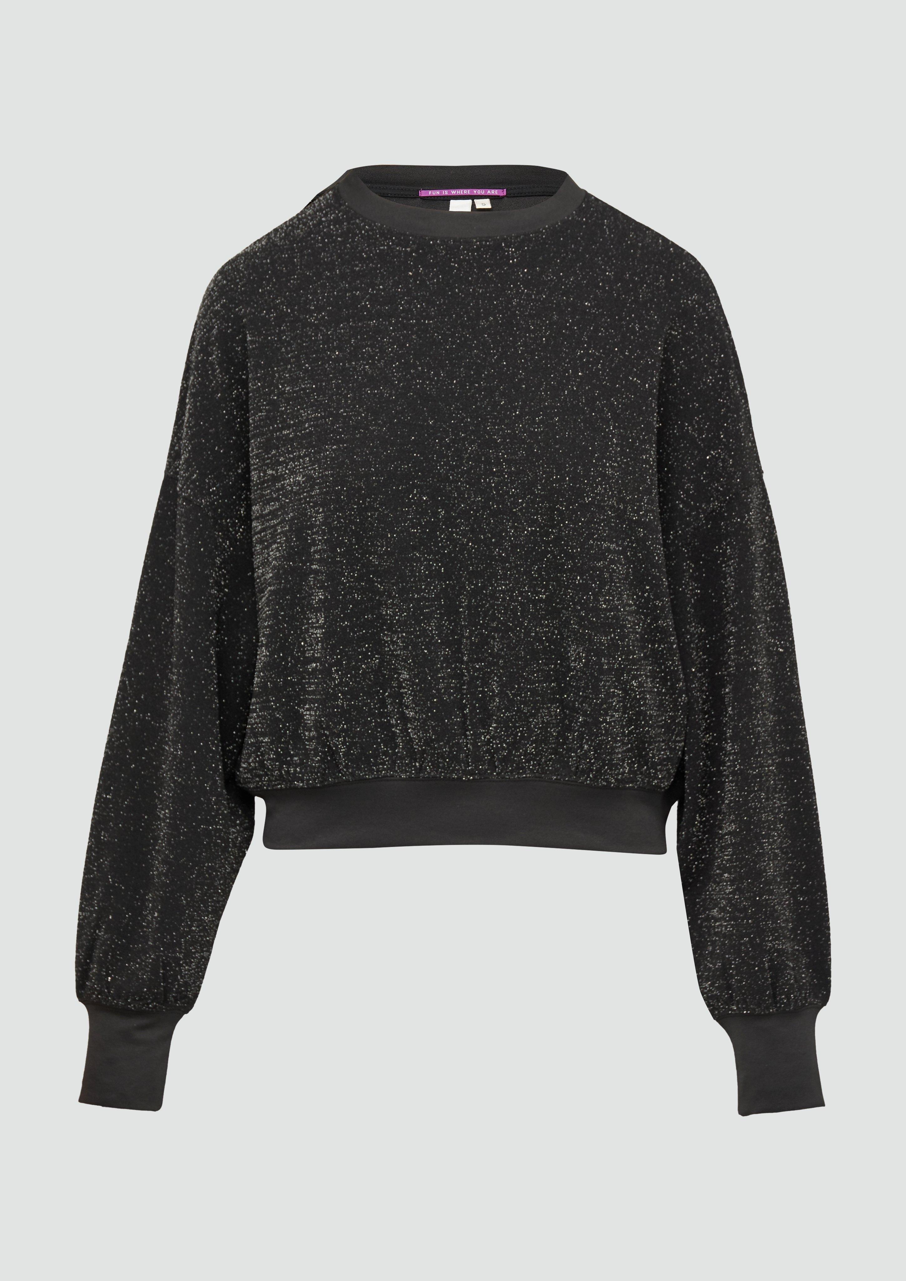 QS - Sweatshirt mit Glitzereffekt und überschnittener Schulter, Damen, schwarz