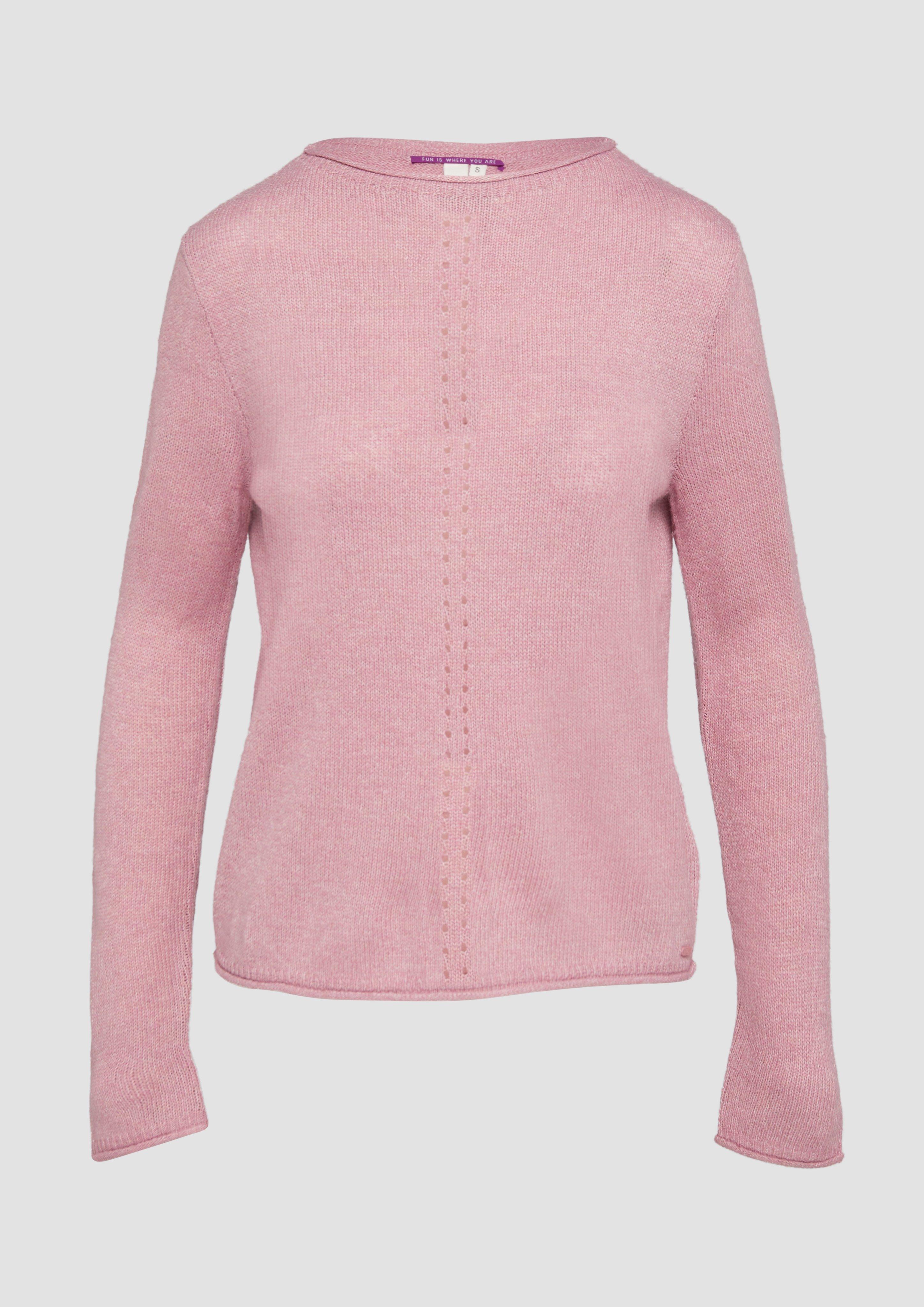 QS - Weicher Strickpullover mit Ajour-Detail, Damen, Rosa