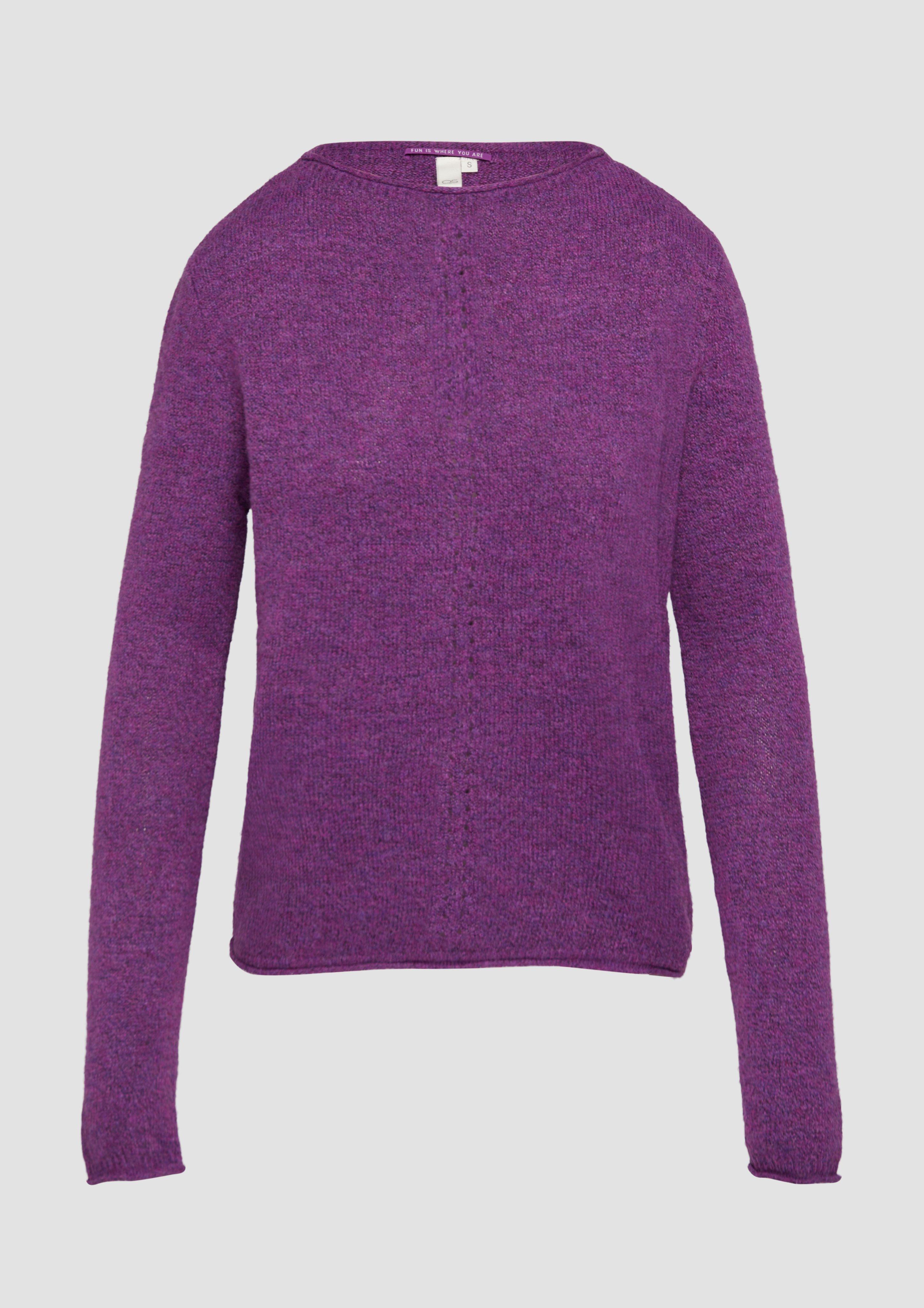 QS - Weicher Strickpullover mit Ajour-Detail, Damen, Rosa