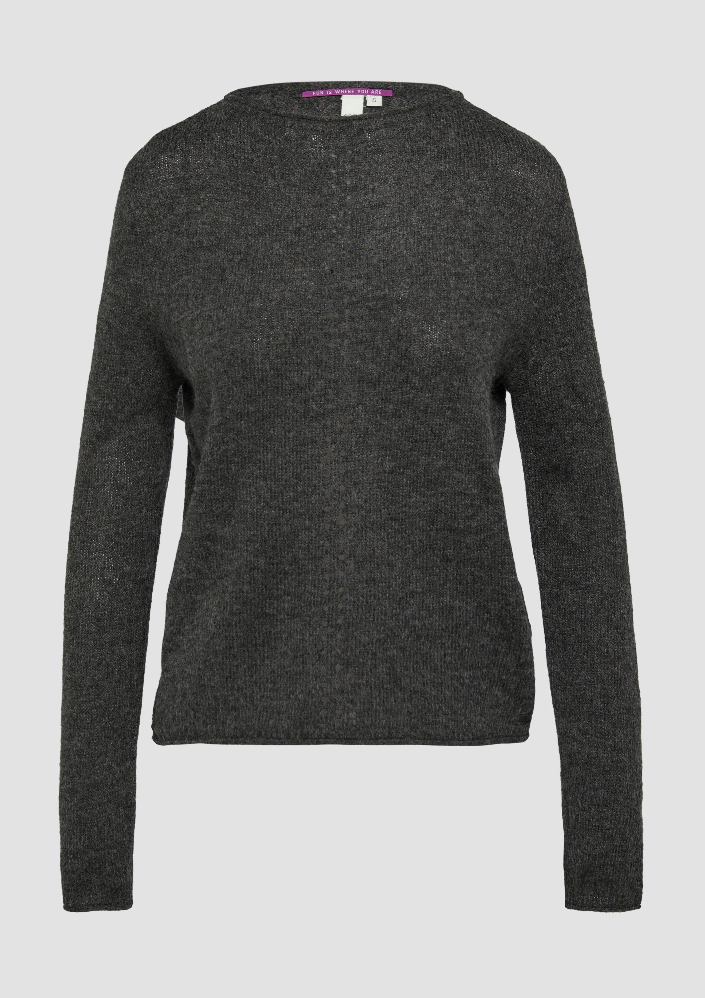 QS - Weicher Strickpullover mit Ajour-Detail, Damen, schwarz