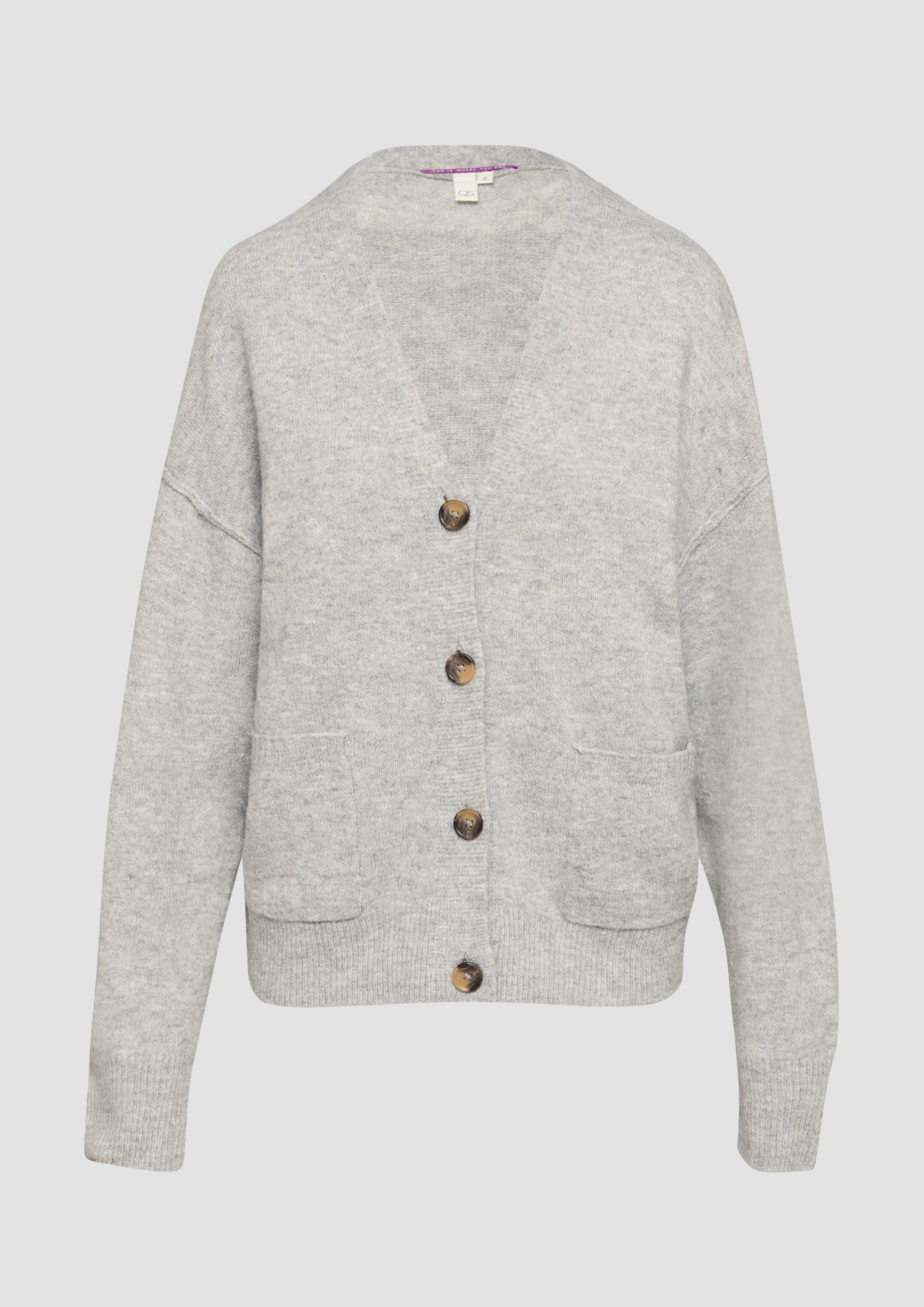 QS - Flauschiger Cardigan mit Knöpfen, Damen, grau