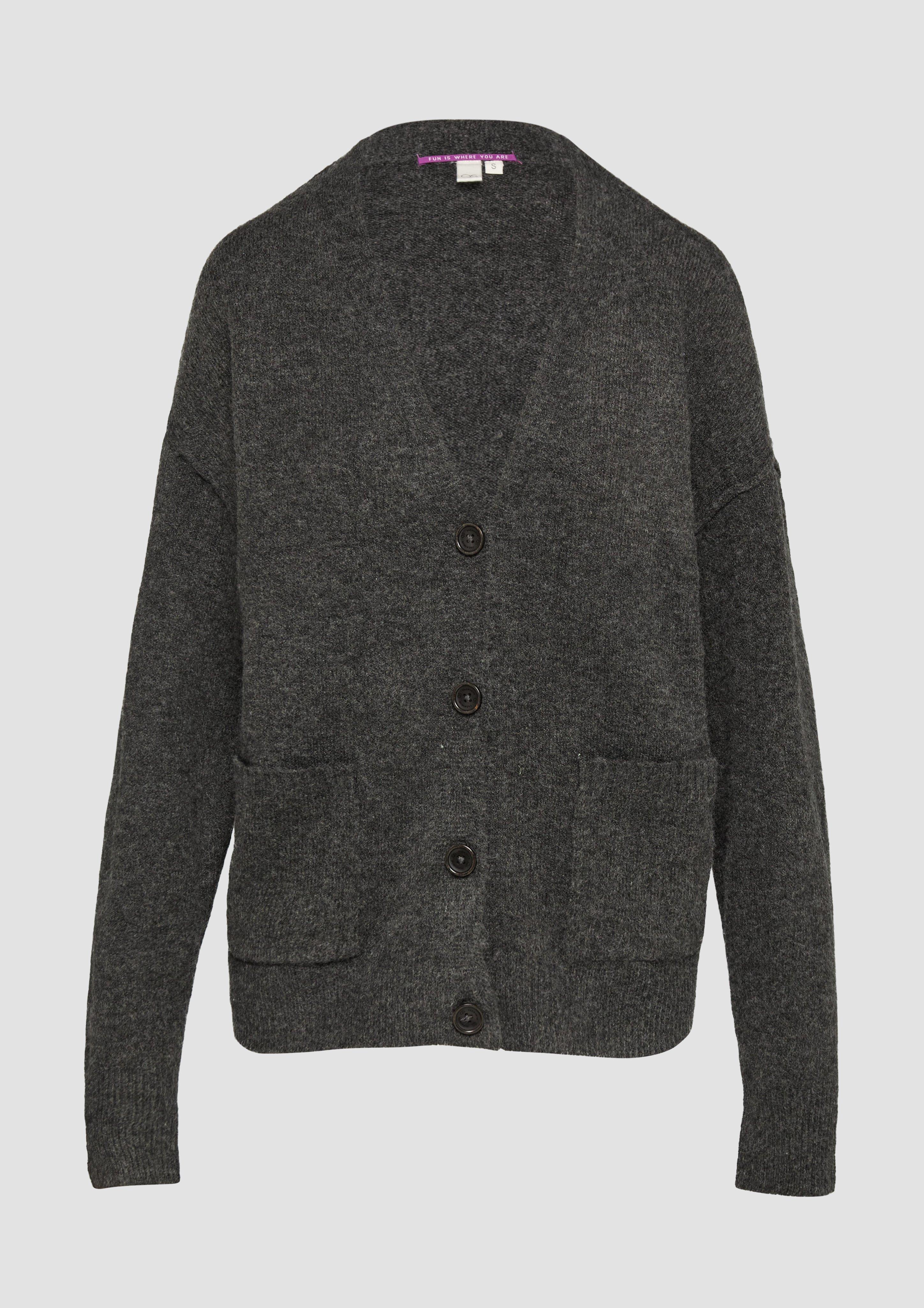 QS - Flauschiger Cardigan mit Knöpfen, Damen, schwarz