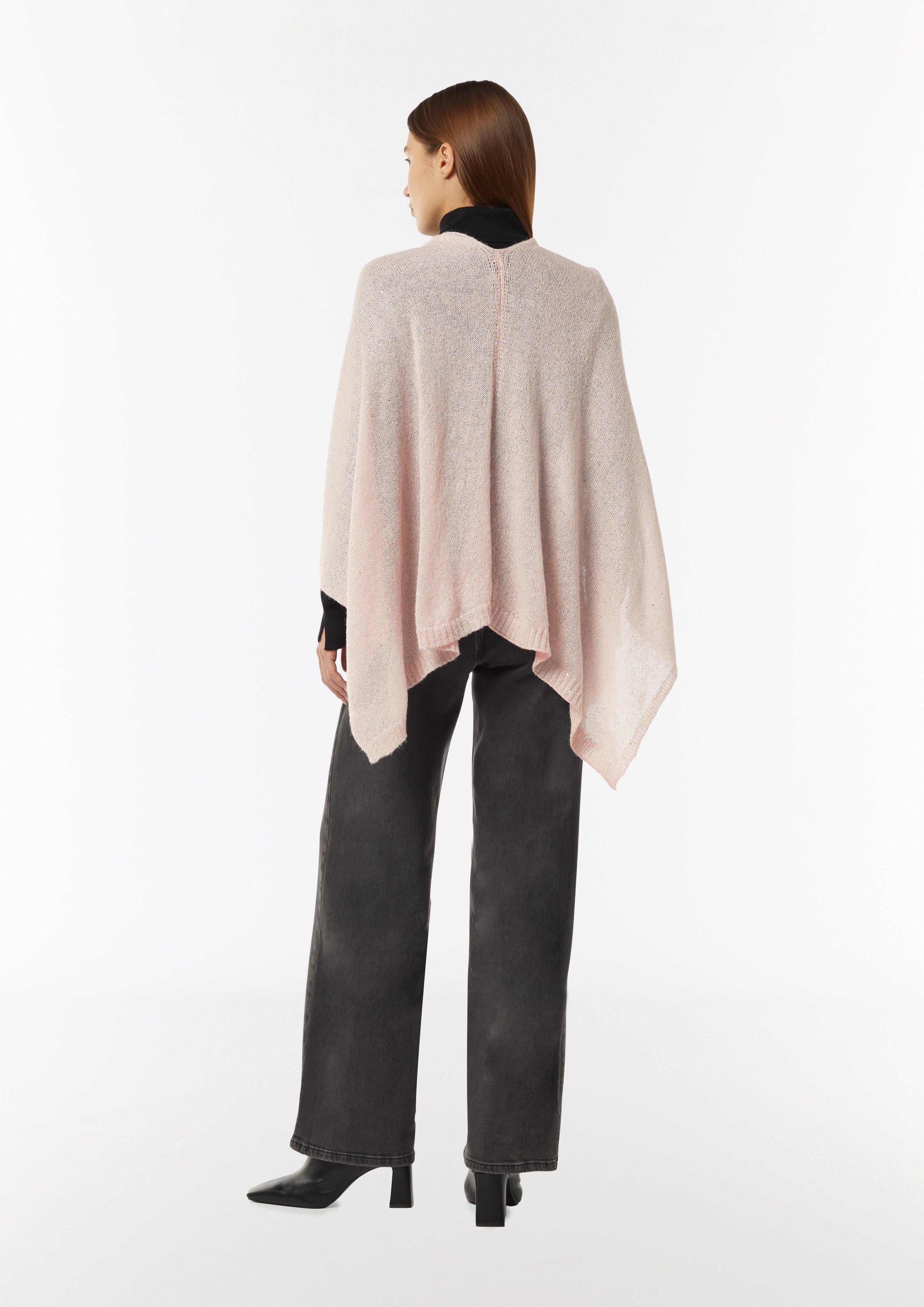 Strick-Poncho mit Glitzergarn und Pailletten - Pink | SCAYLE