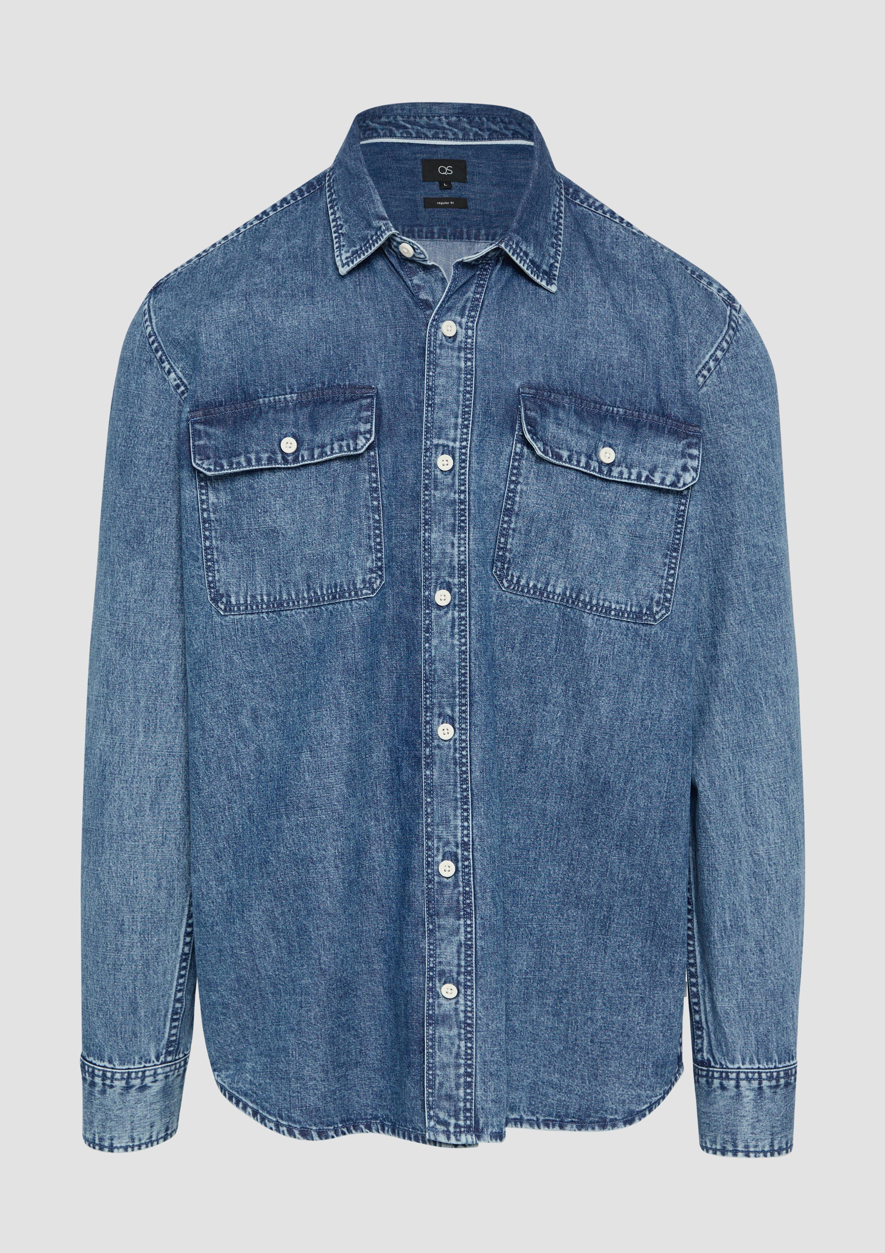 QS - Regular Fit: Jeanshemd, Herren, blau