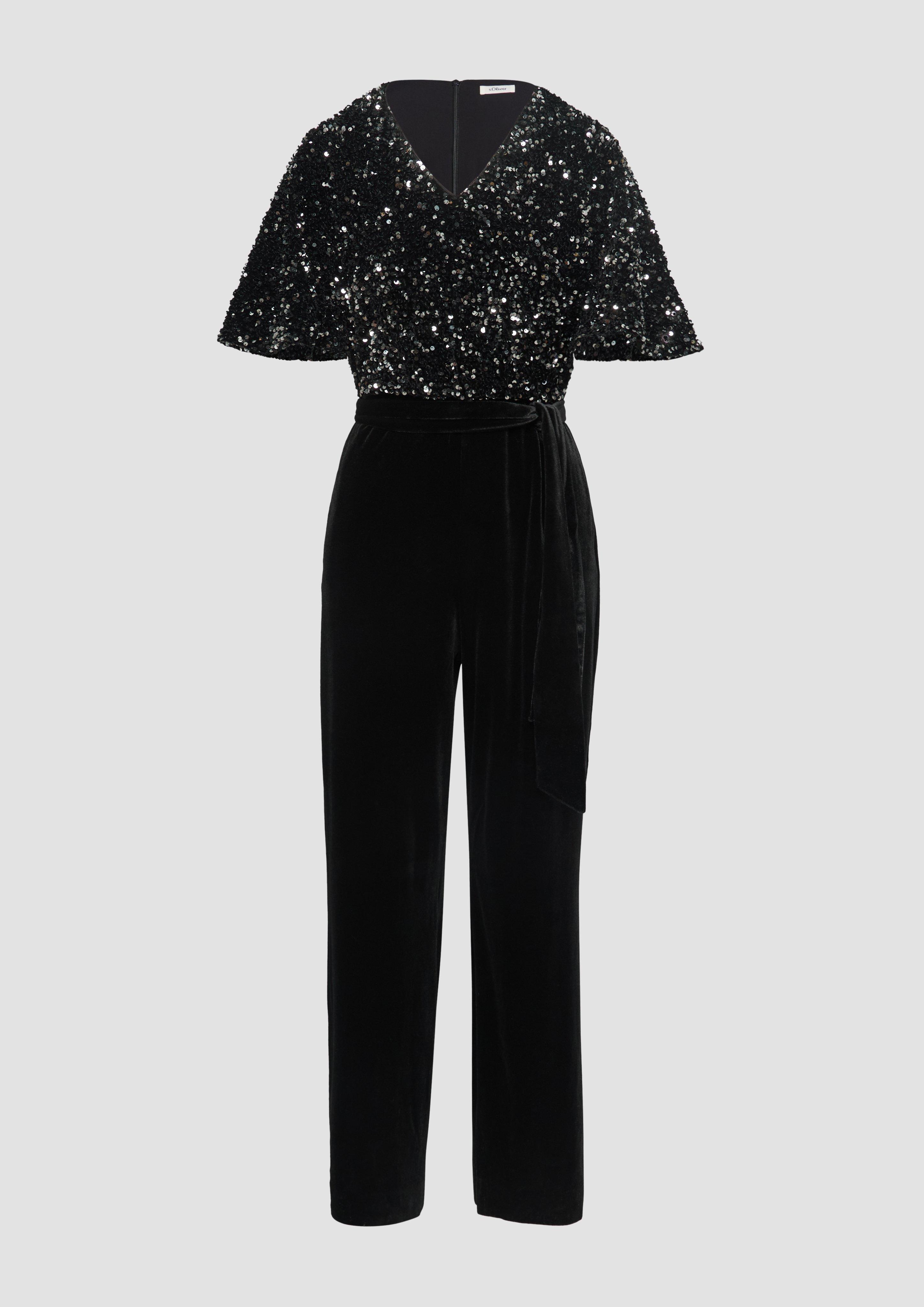 Thumbnail - s.Oliver - Jumpsuit aus Samt mit Pailletten, Damen, schwarz