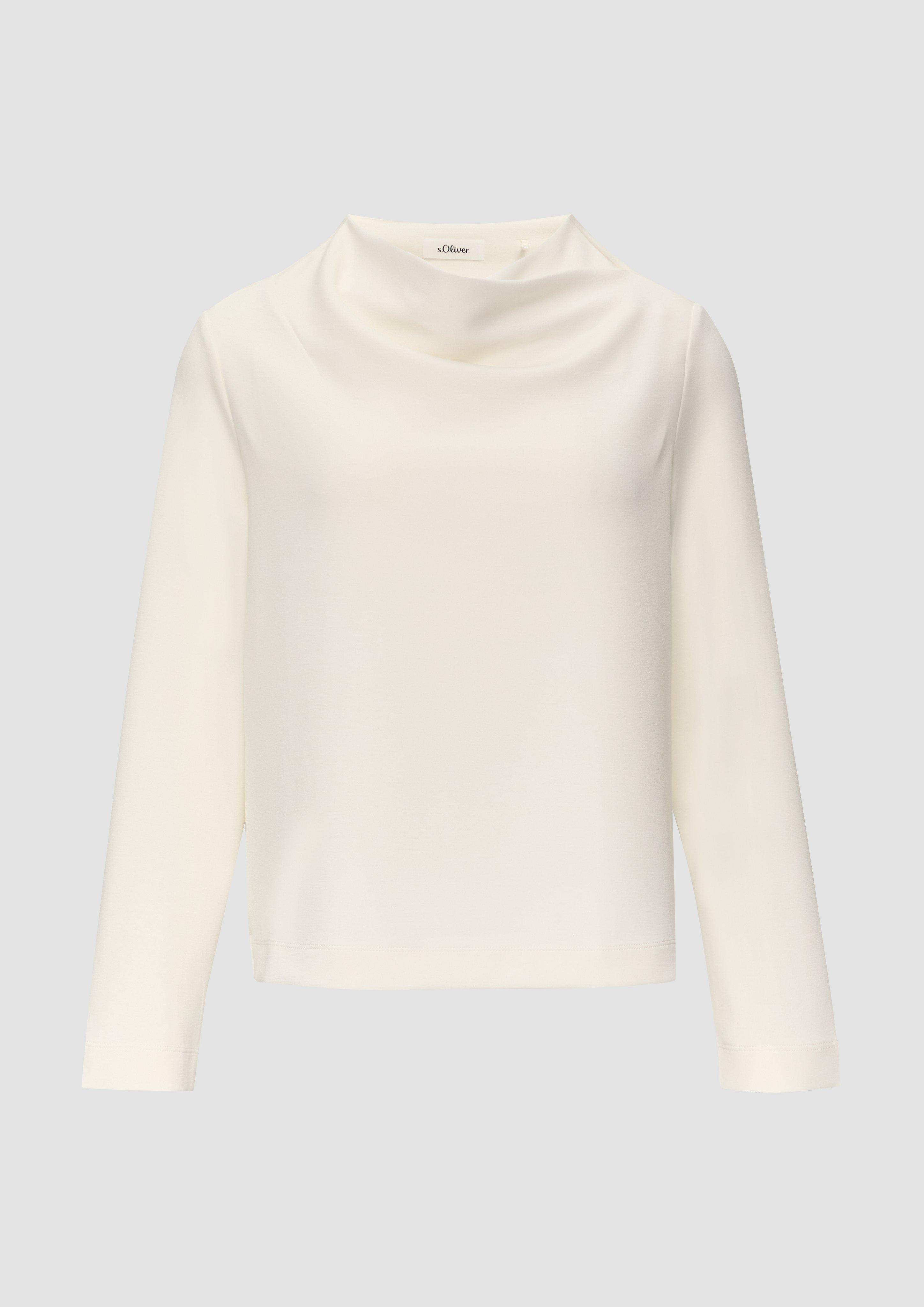 s.Oliver - Fließendes Langarmshirt mit Wasserfall-Kragen, Damen, creme