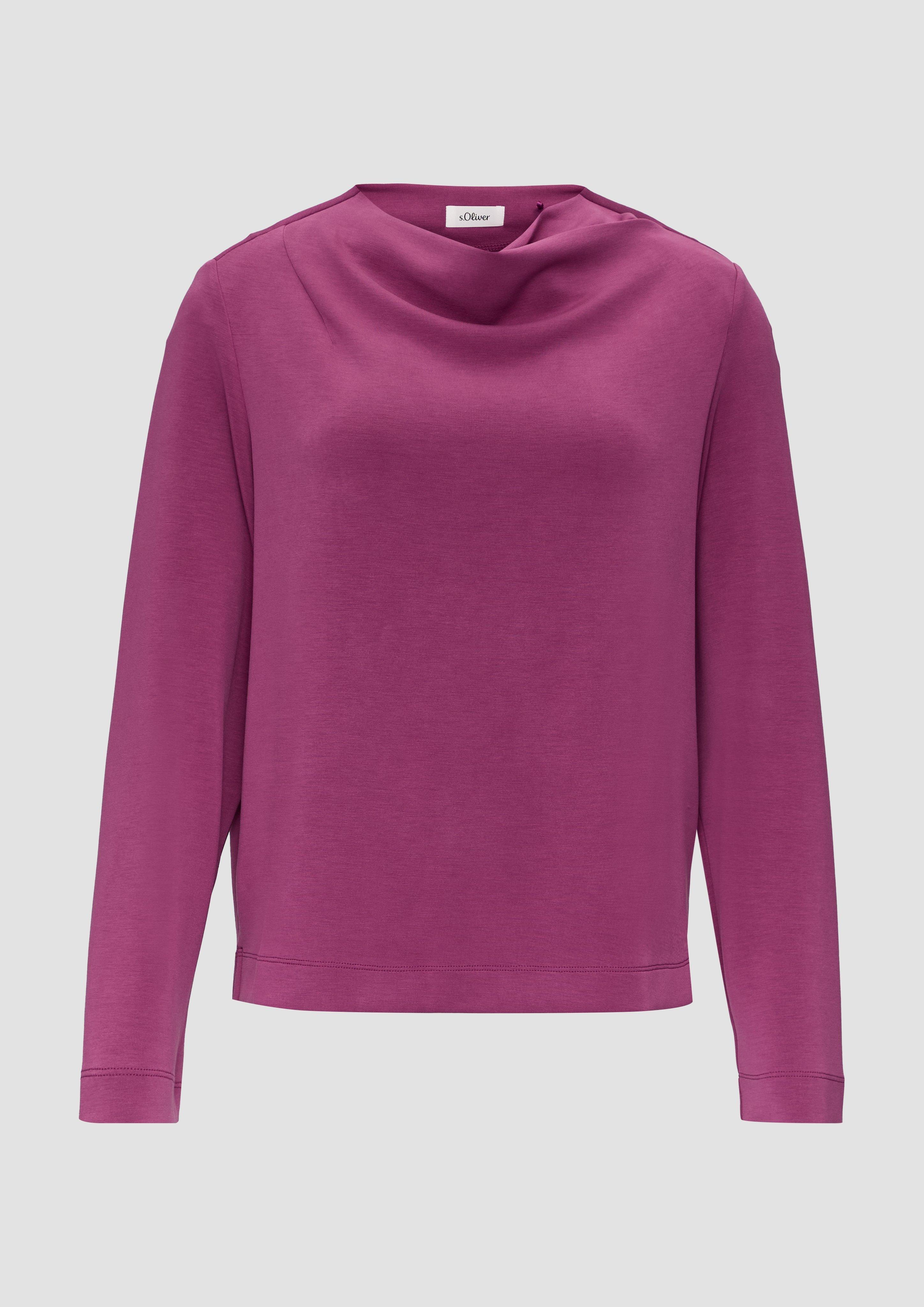 s.Oliver - Fließendes Langarmshirt mit Wasserfall-Kragen, Damen, Rosa