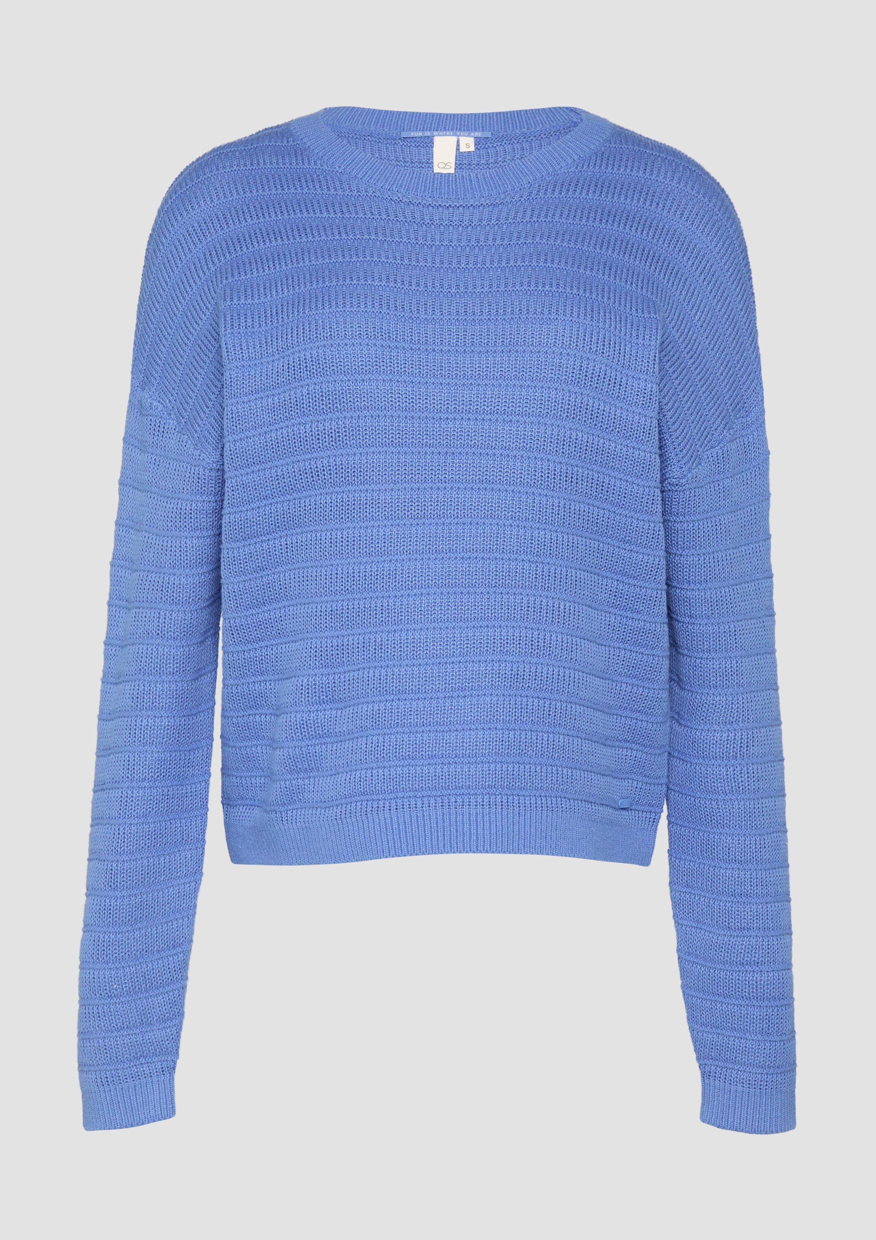 QS - Baumwollmix-Pullover mit Strukturmuster, Damen, blau