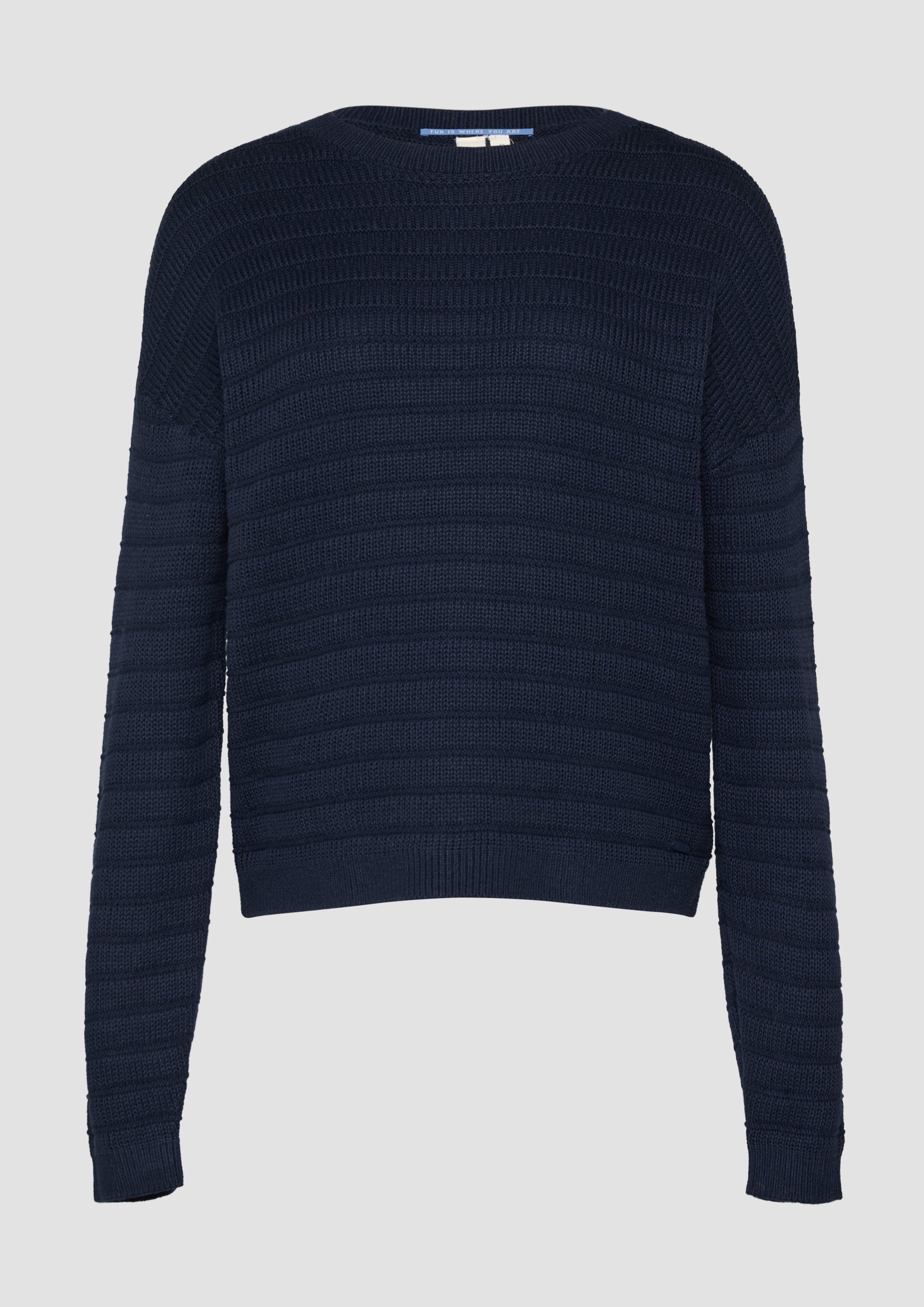 QS - Baumwollmix-Pullover mit Strukturmuster, Damen, blau