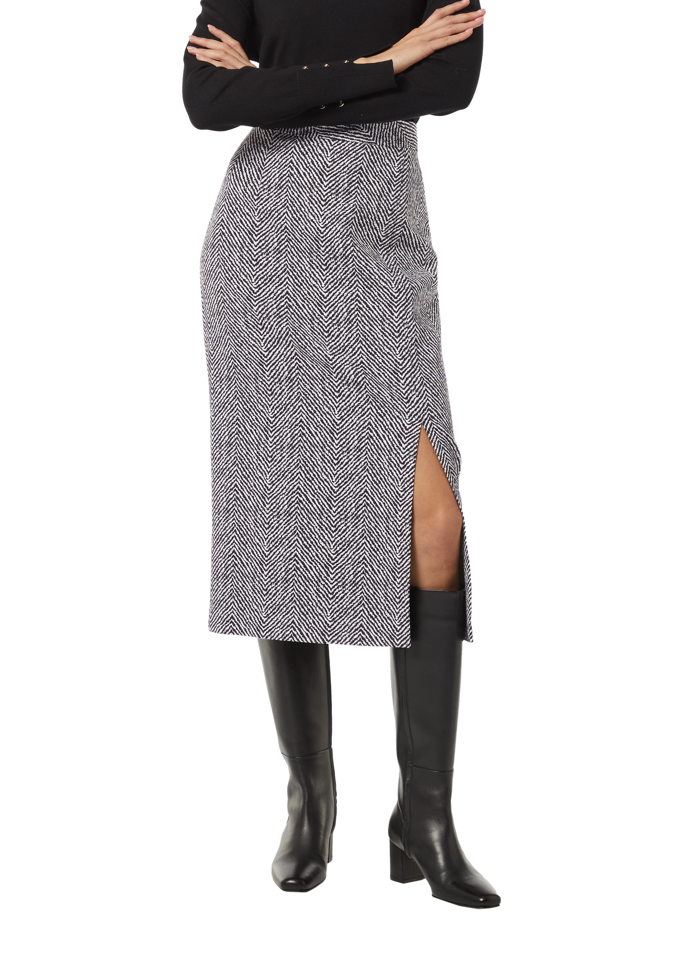 Jacquard midi skirt with a slit - Black | SCAYLE