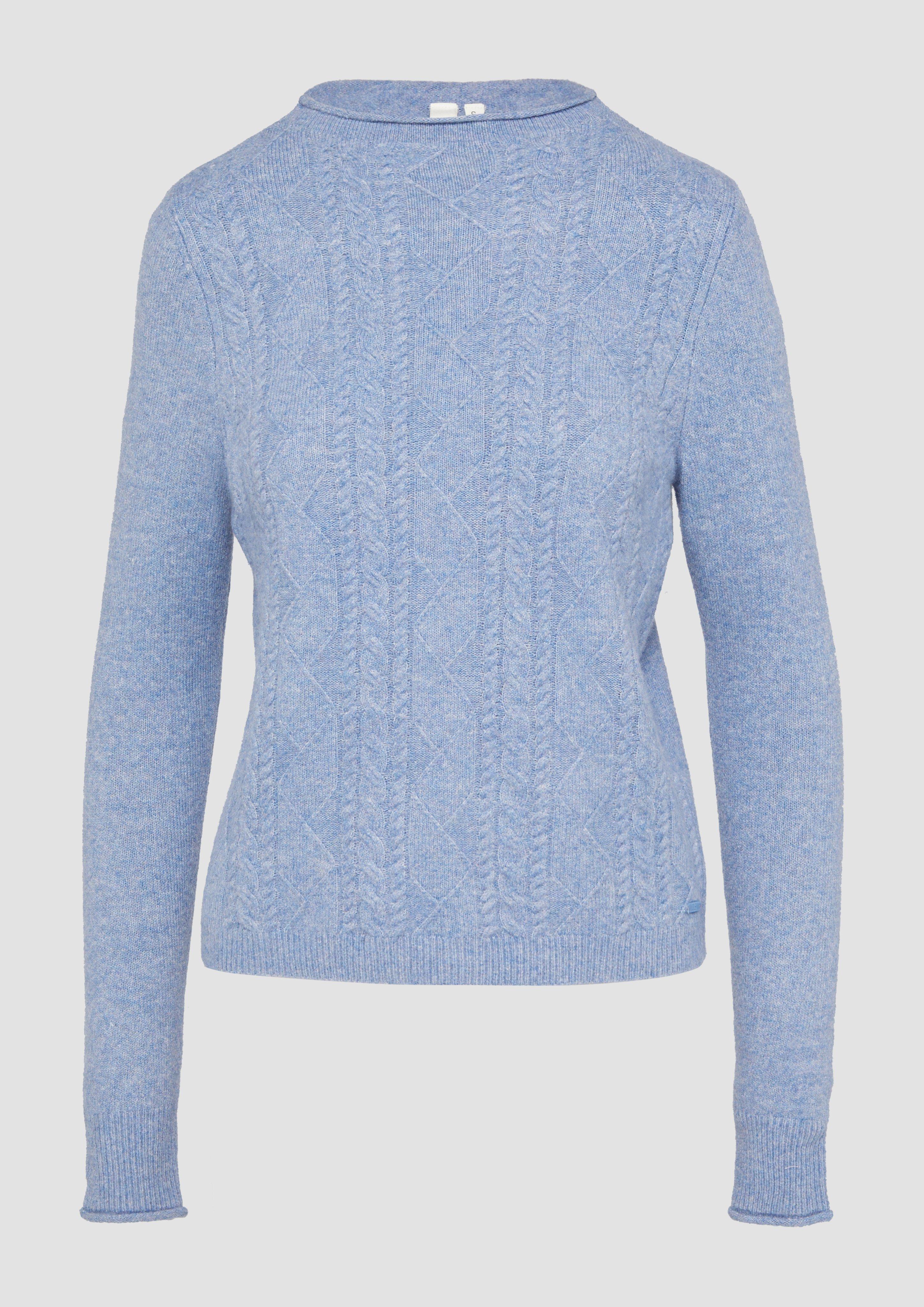 QS - Flauschiger Pullover mit Zopfmuster, Damen, blau