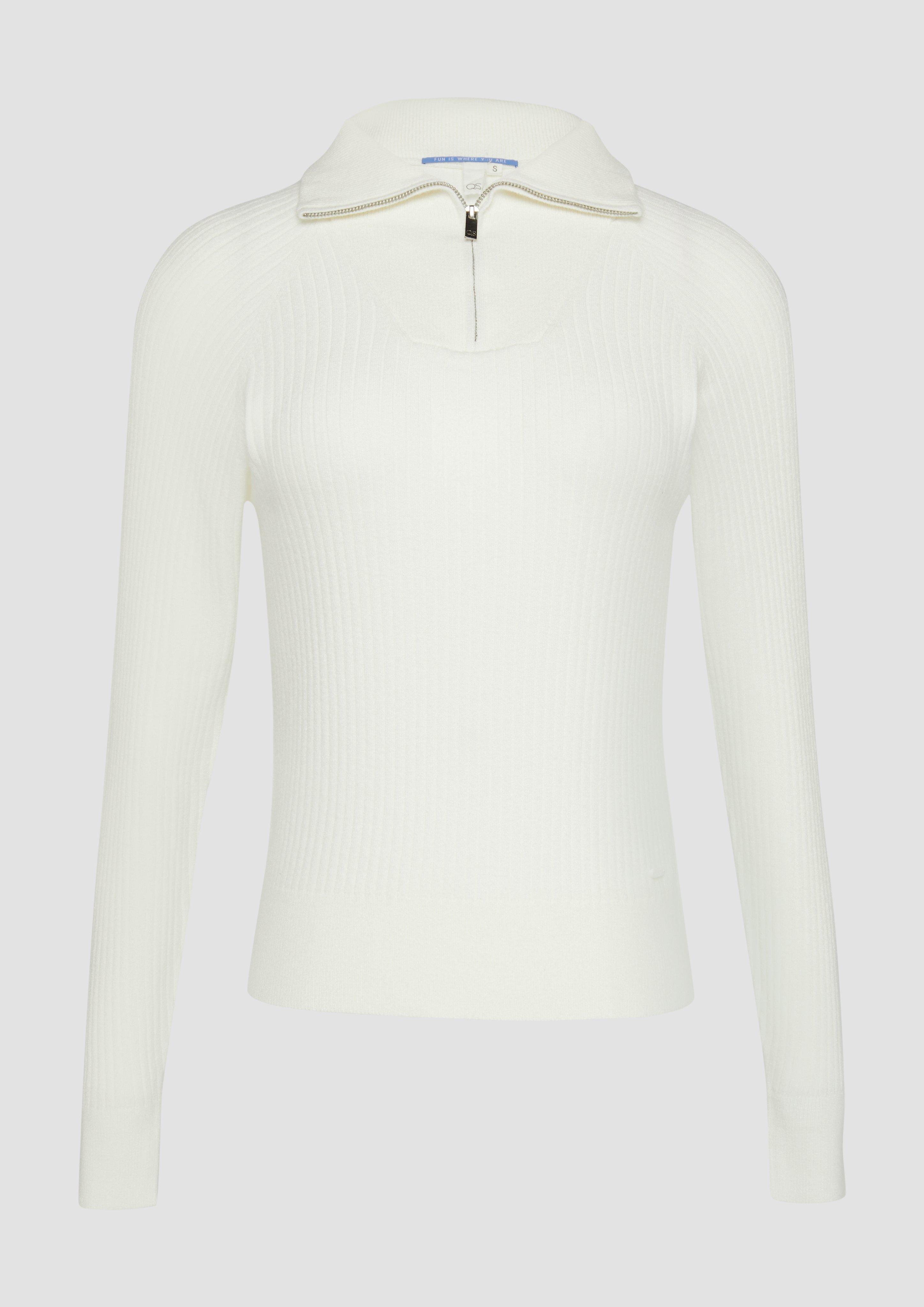 QS - Schmaler Pullover mit Troyer-Kragen, Damen, creme