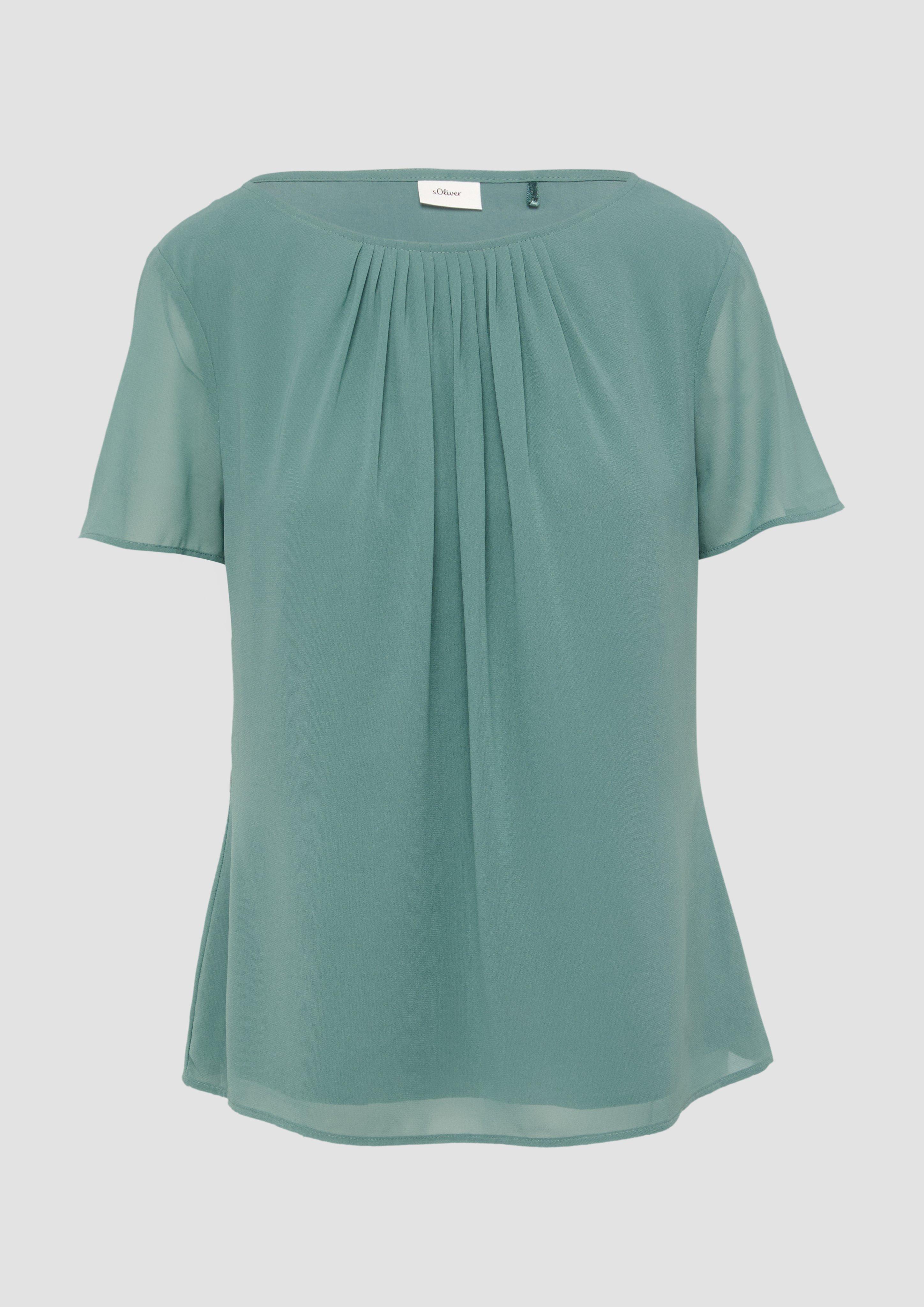 s.Oliver - Gefütterte Chiffon-Bluse mit Faltendetail, Damen, Blau