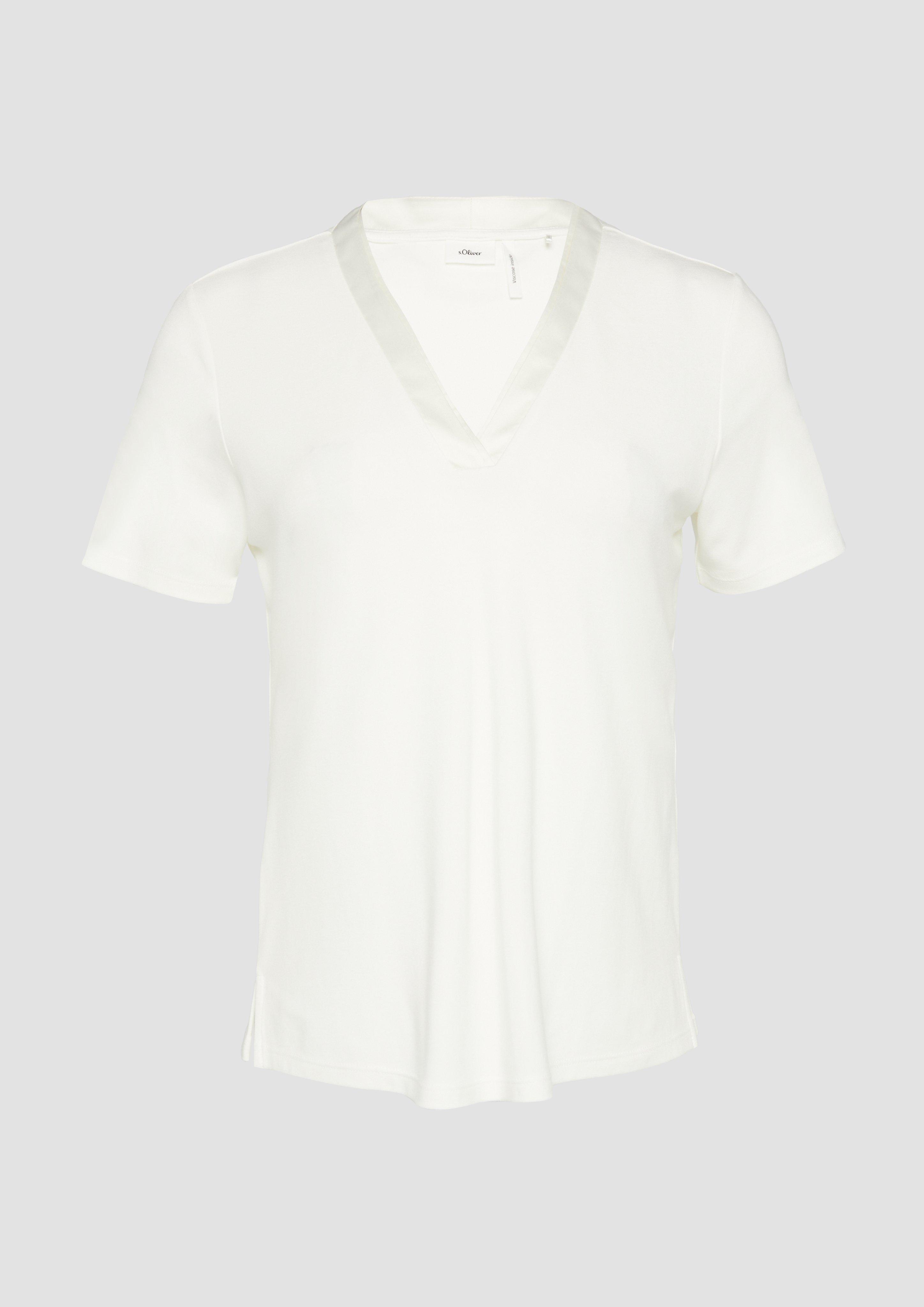 s.Oliver - T-Shirt mit Satinausschnitt, Damen, creme