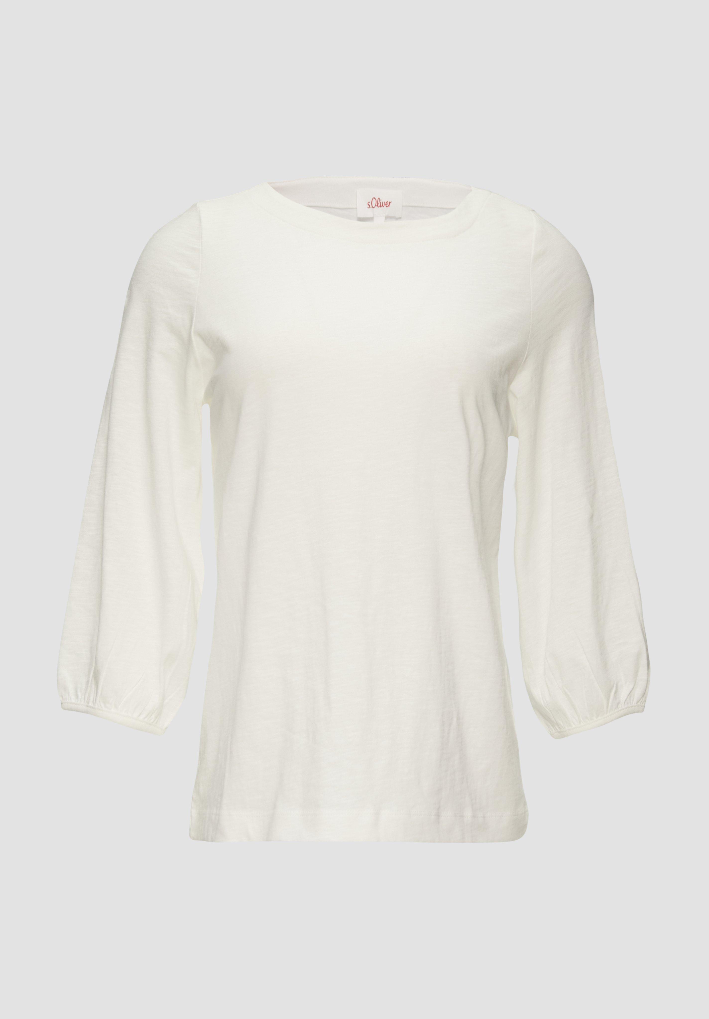 s.Oliver - Baumwollshirt mit U-Boot-Ausschnitt, Damen, creme