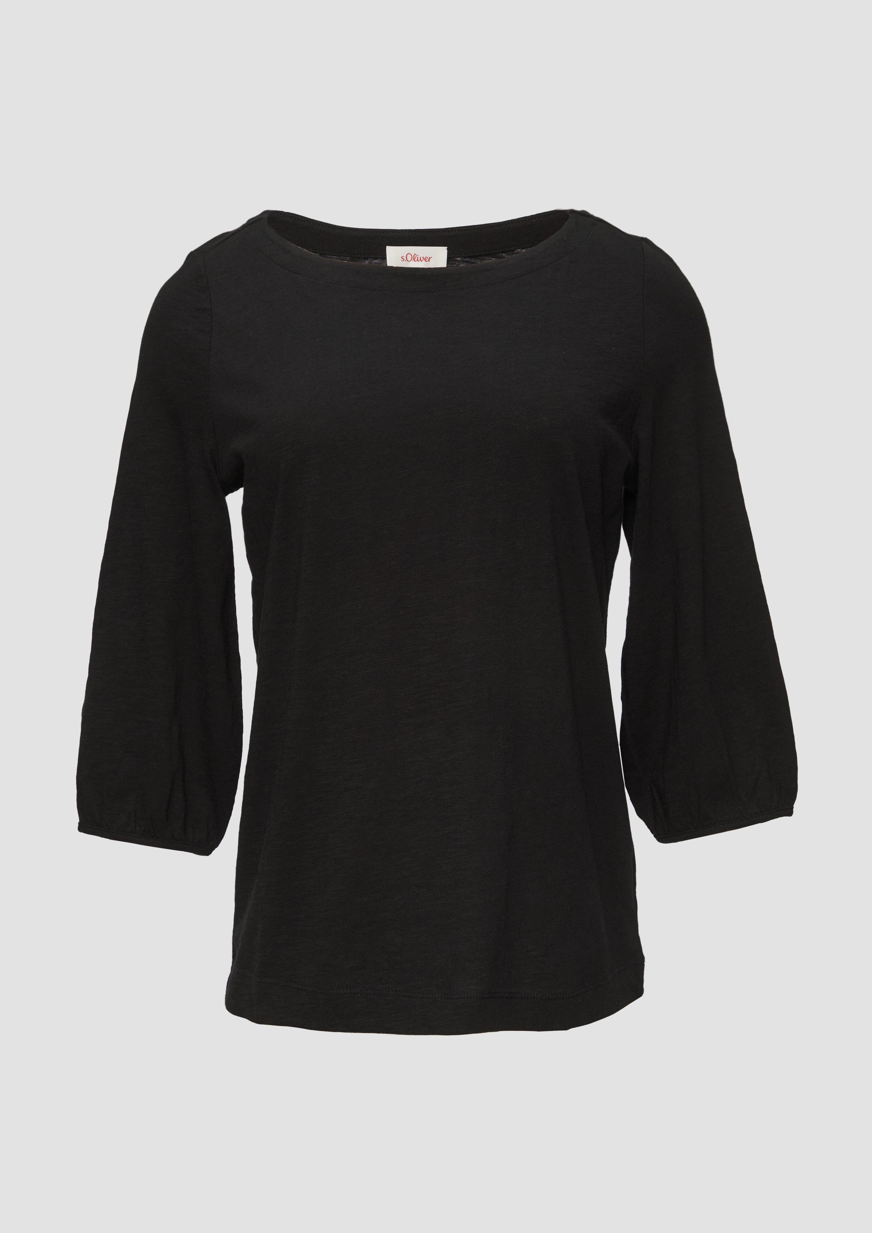 s.Oliver - Baumwollshirt mit U-Boot-Ausschnitt, Damen, schwarz