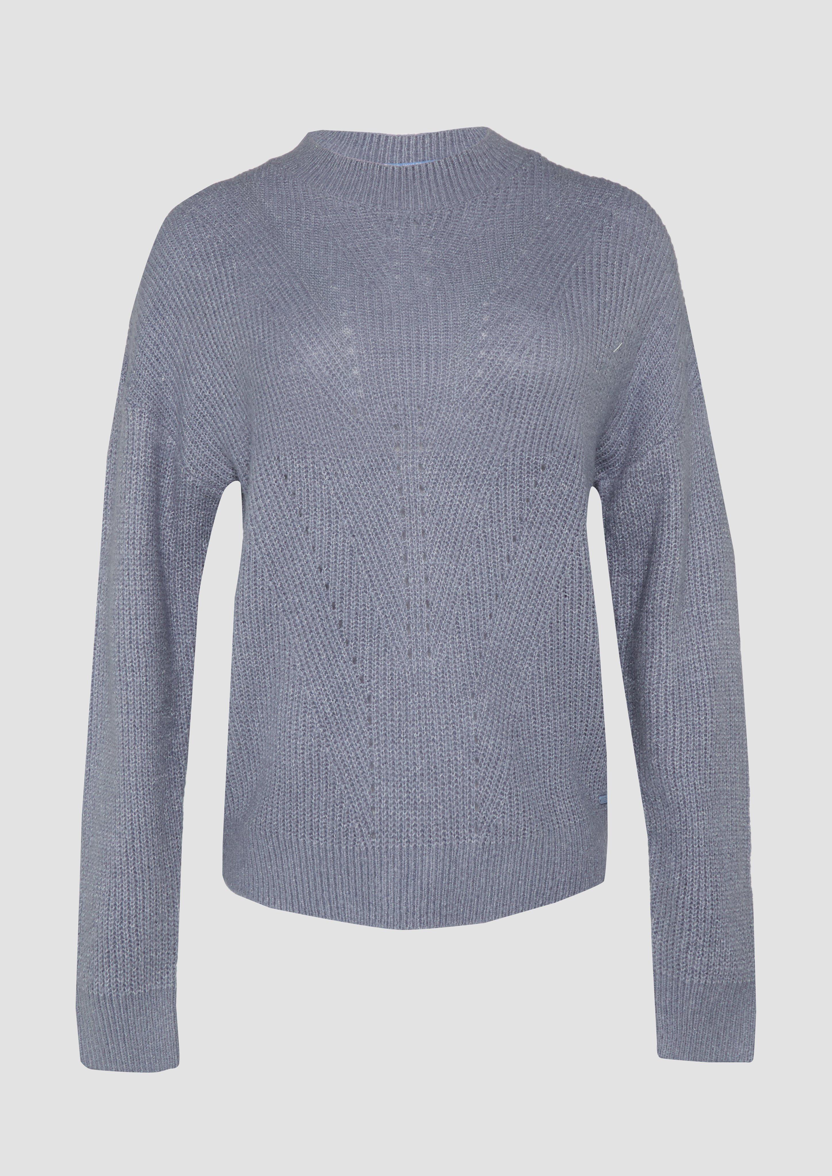 QS - Flauschiger Strickpullover mit Ajourmuster, Damen, blau