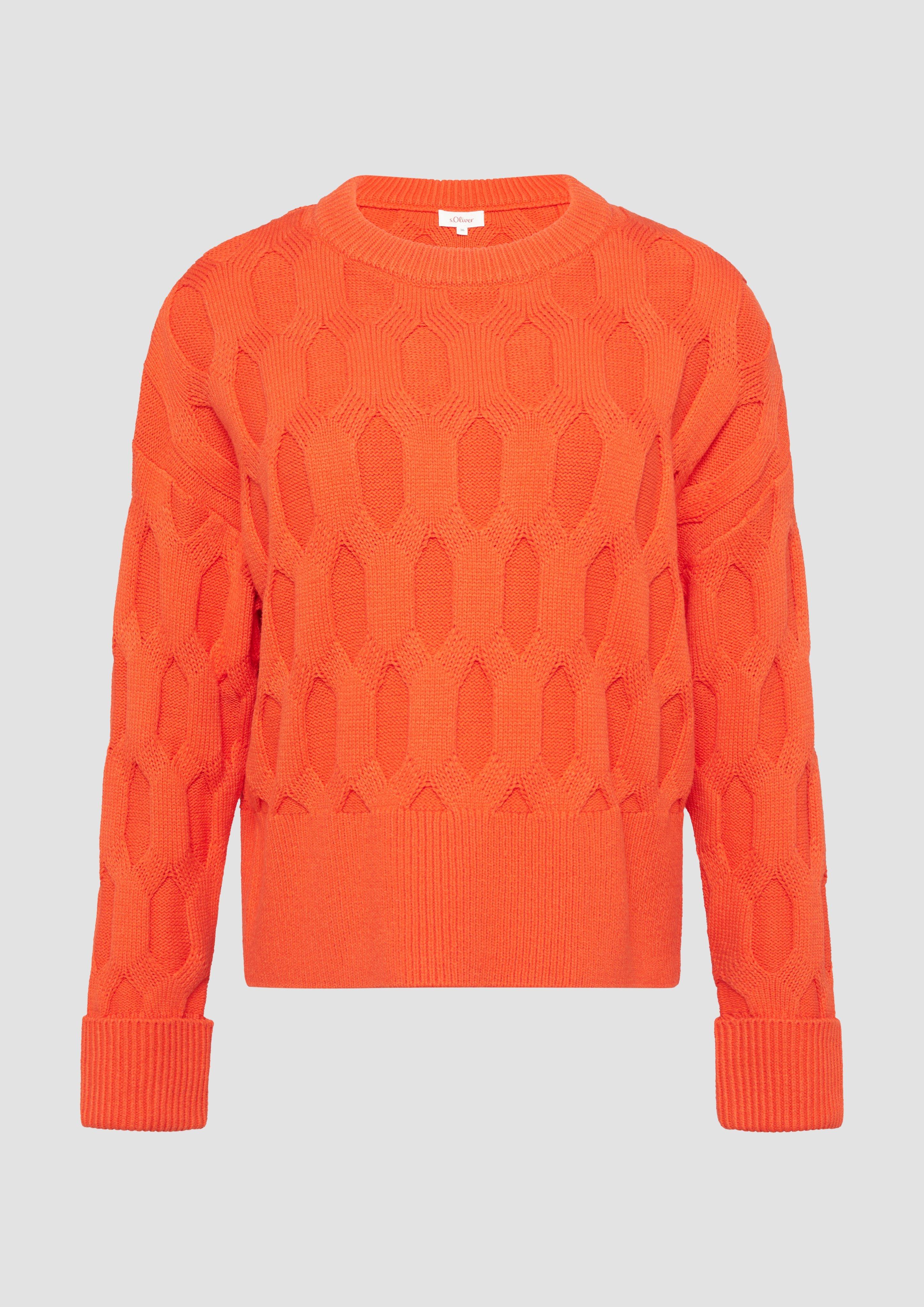 s.Oliver - Oversized Pullover mit Strickmuster, Damen, Orange