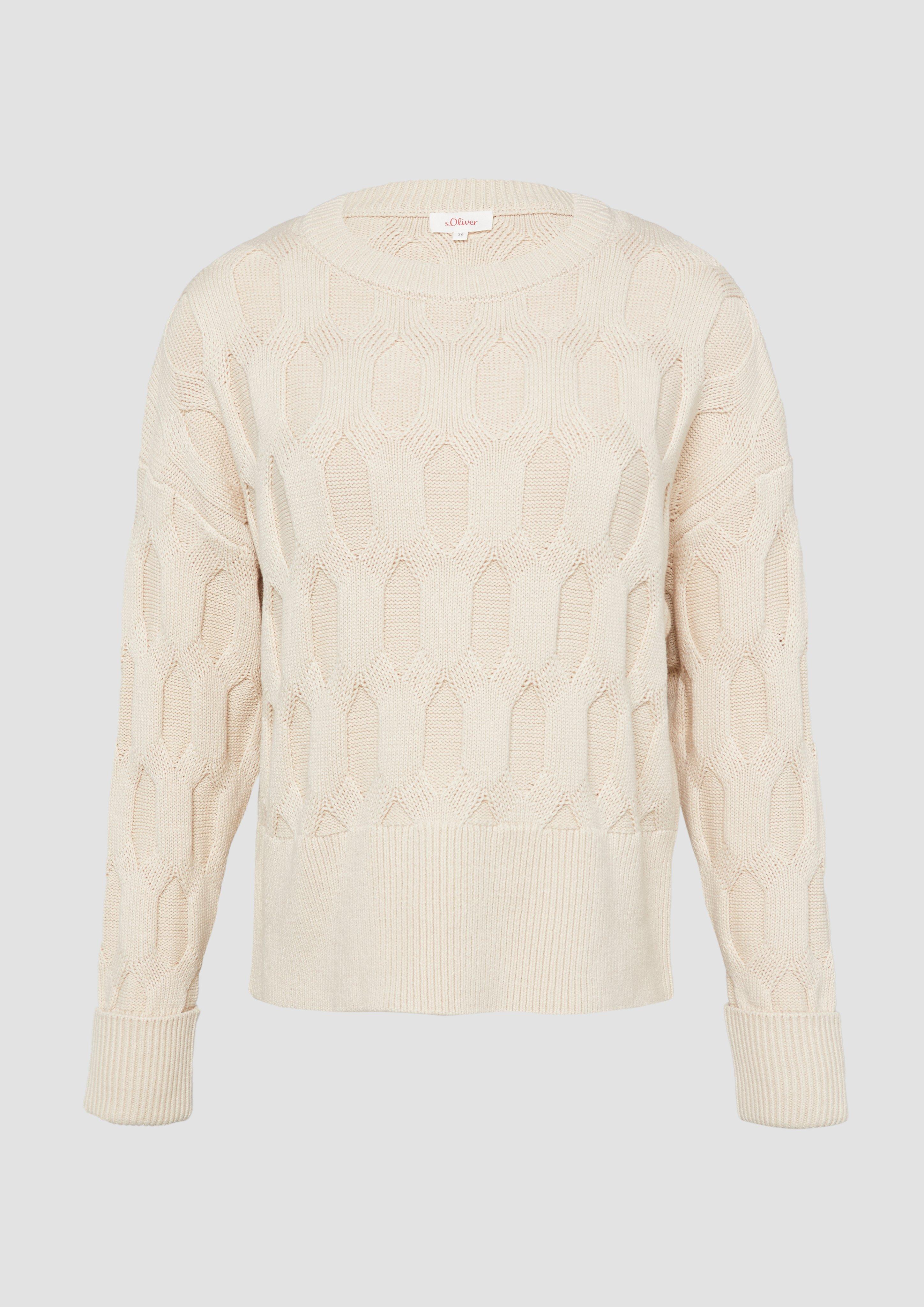 s.Oliver - Oversized Pullover mit Strickmuster, Damen, Beige