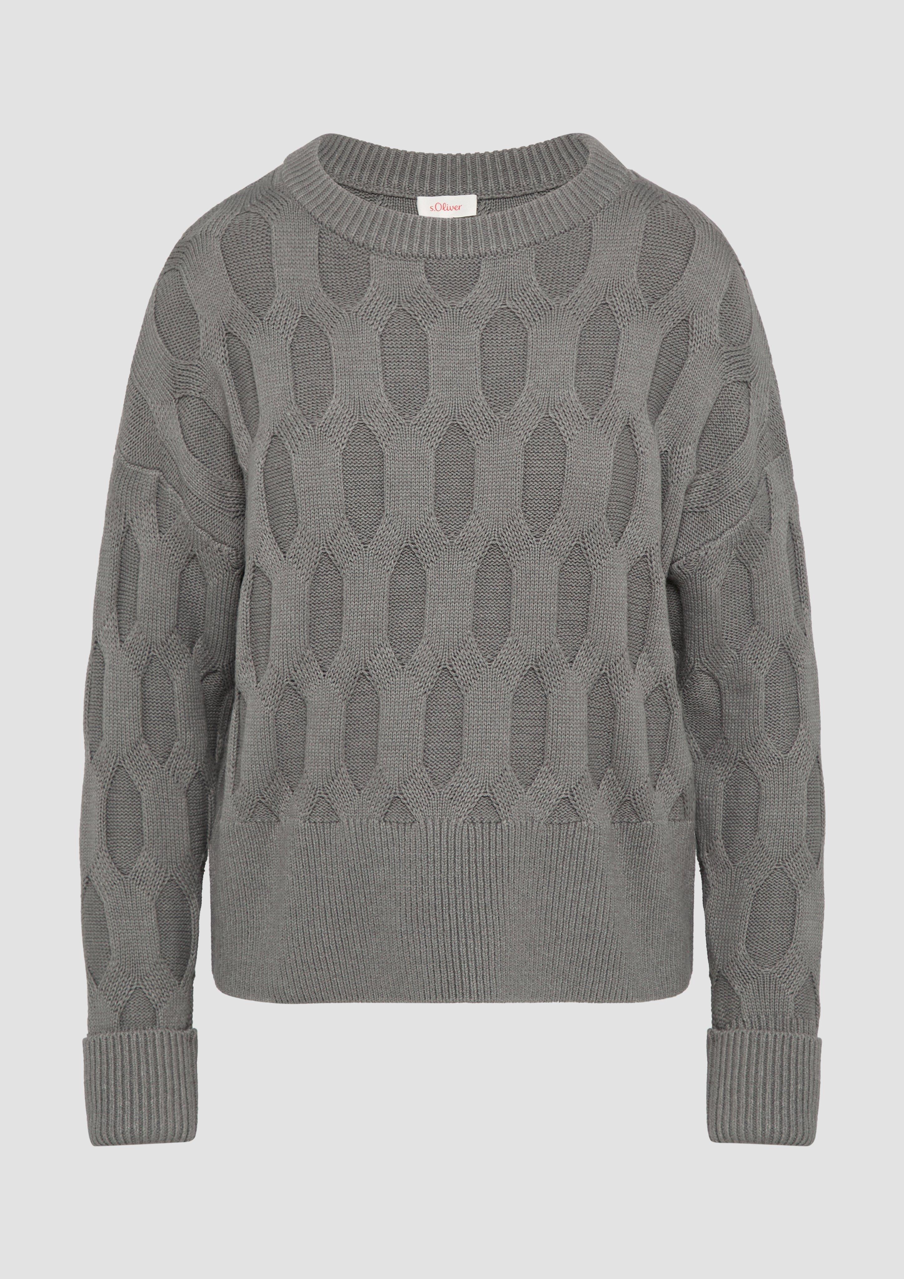 s.Oliver - Oversized Pullover mit Strickmuster, Damen, grau