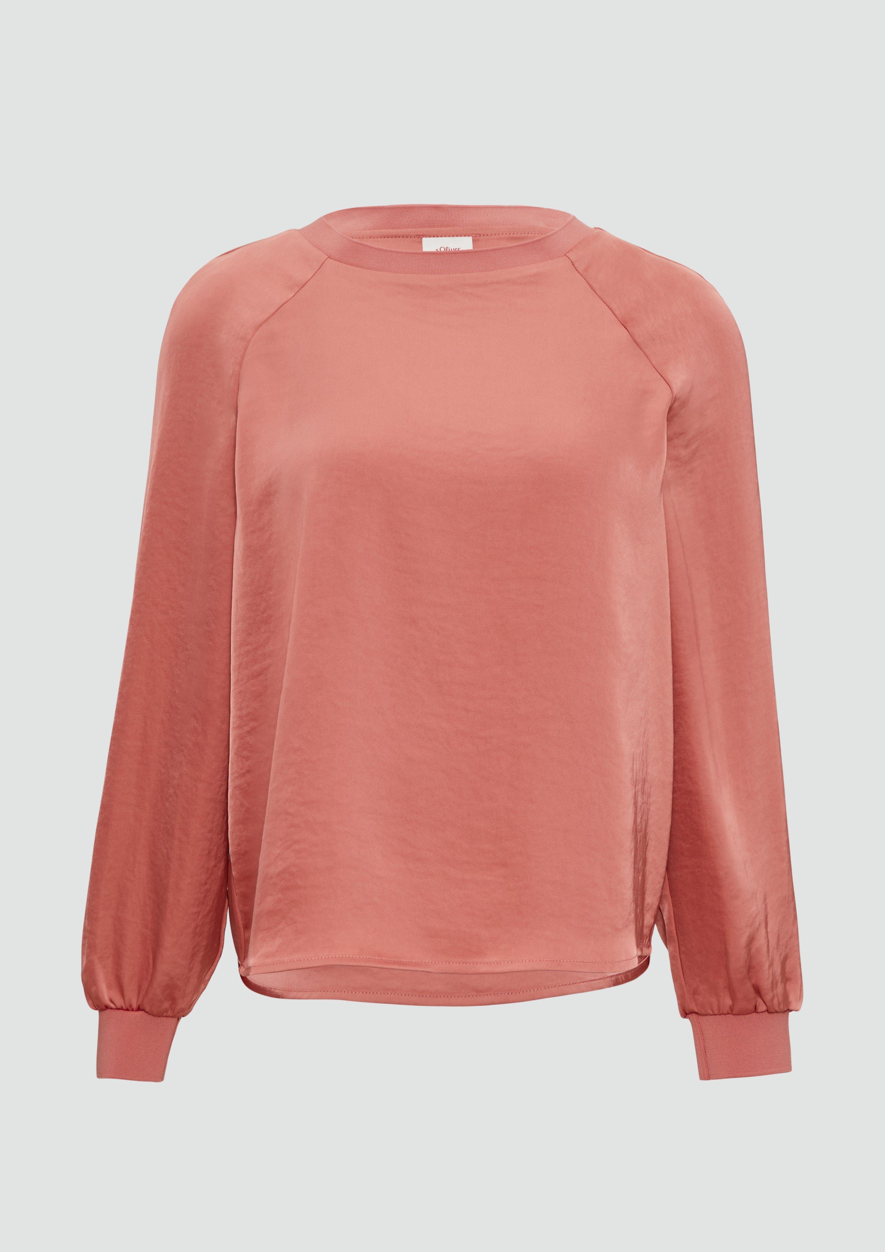 s.Oliver - Blusenshirt aus Satin mit Rippbündchen, Damen, Orange