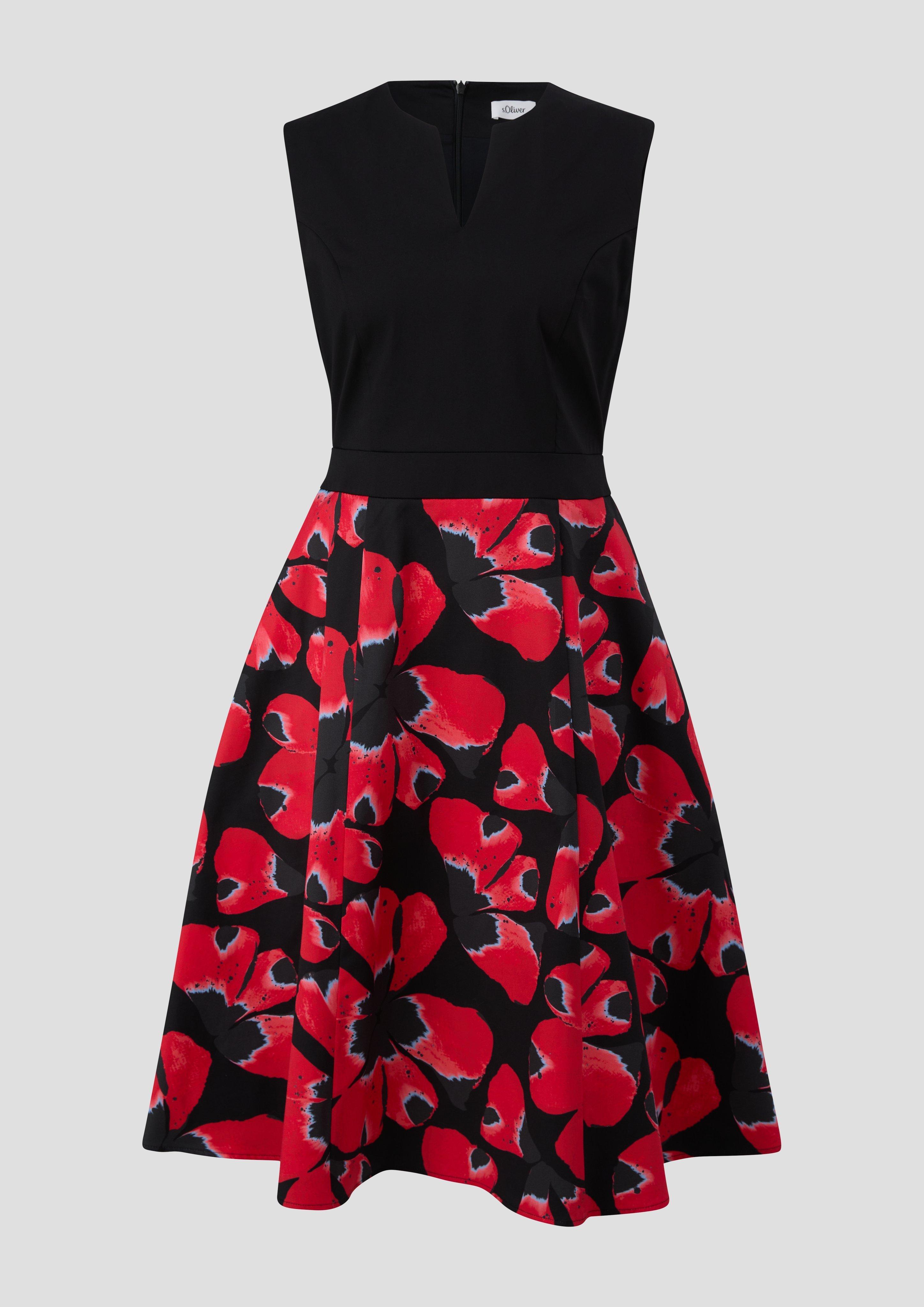 s.Oliver - Floral gemustertes Kleid mit Tunika-Ausschnitt, Damen, schwarz